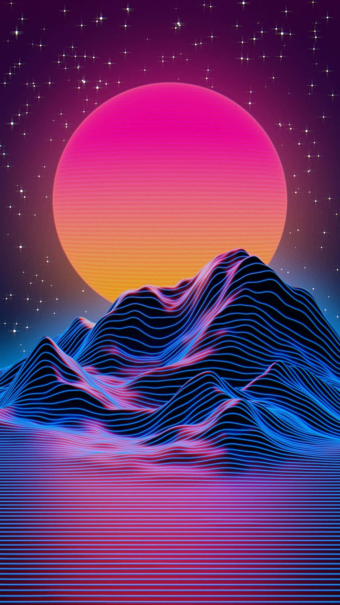 synthwave, sunrise, neon pink, Full HD Phone Wallpaper