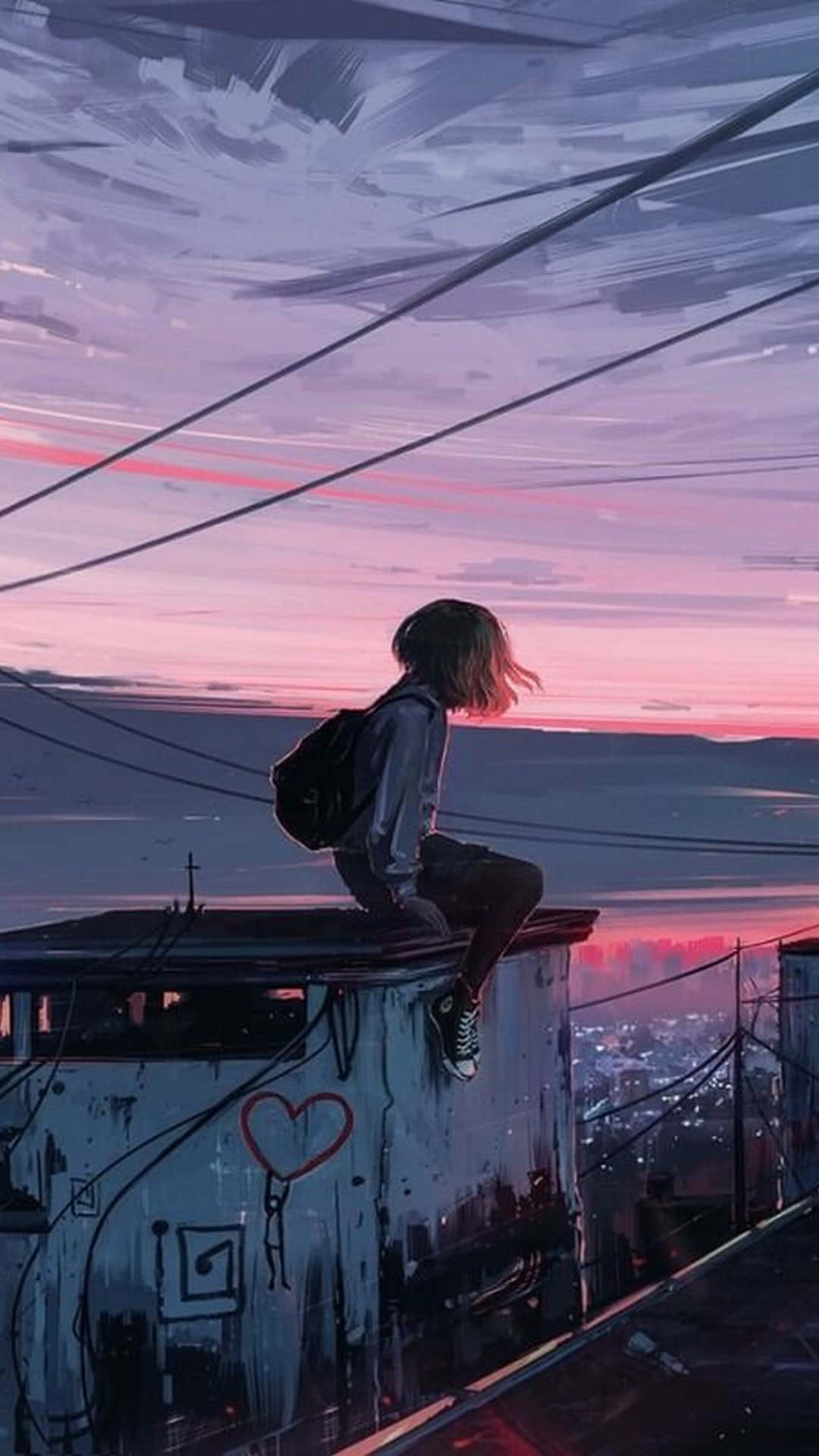 anime style, lone girl, backpack, Full HD Phone Wallpaper