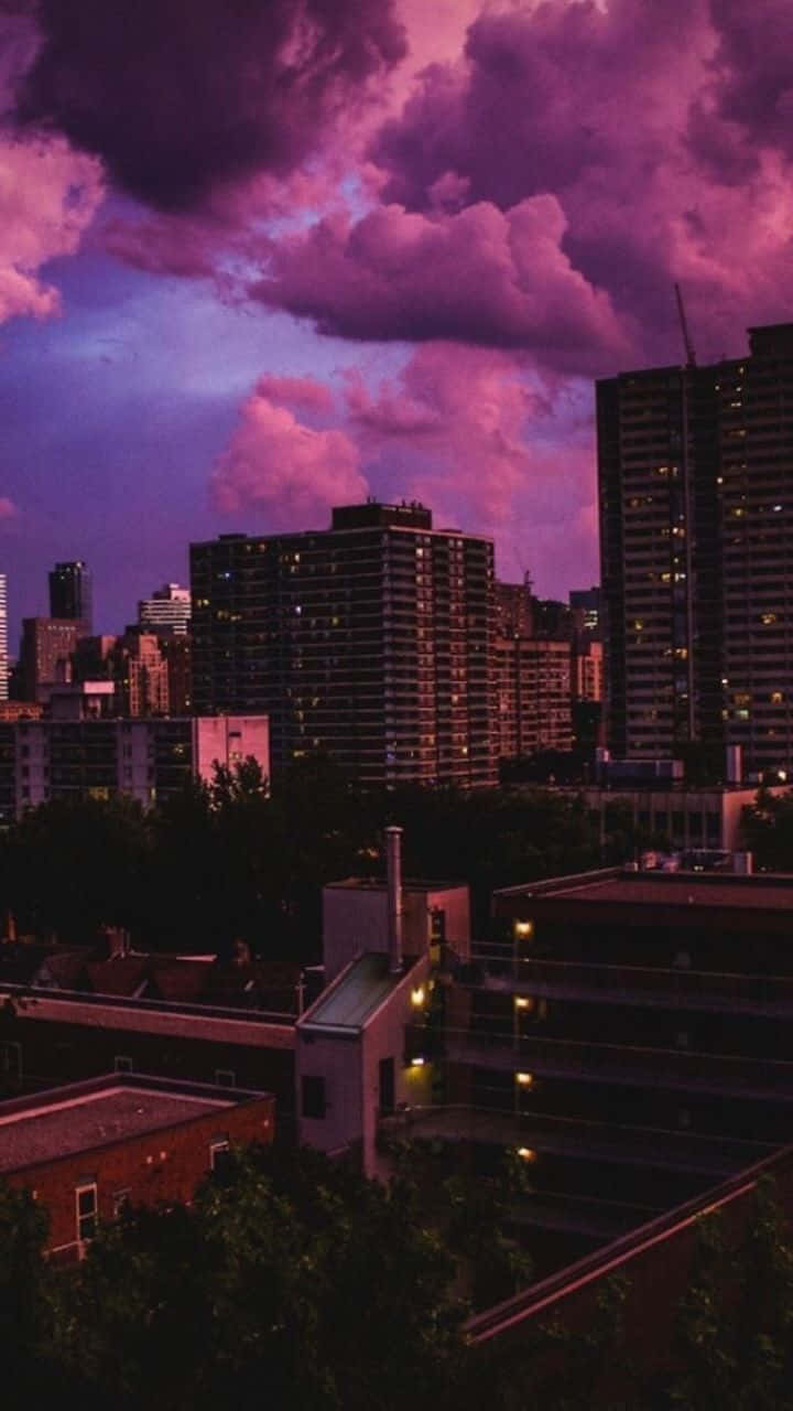 Twilight Cityscape Aesthetic, dusk, vibrant purple and pink clouds, HD Phone Wallpaper