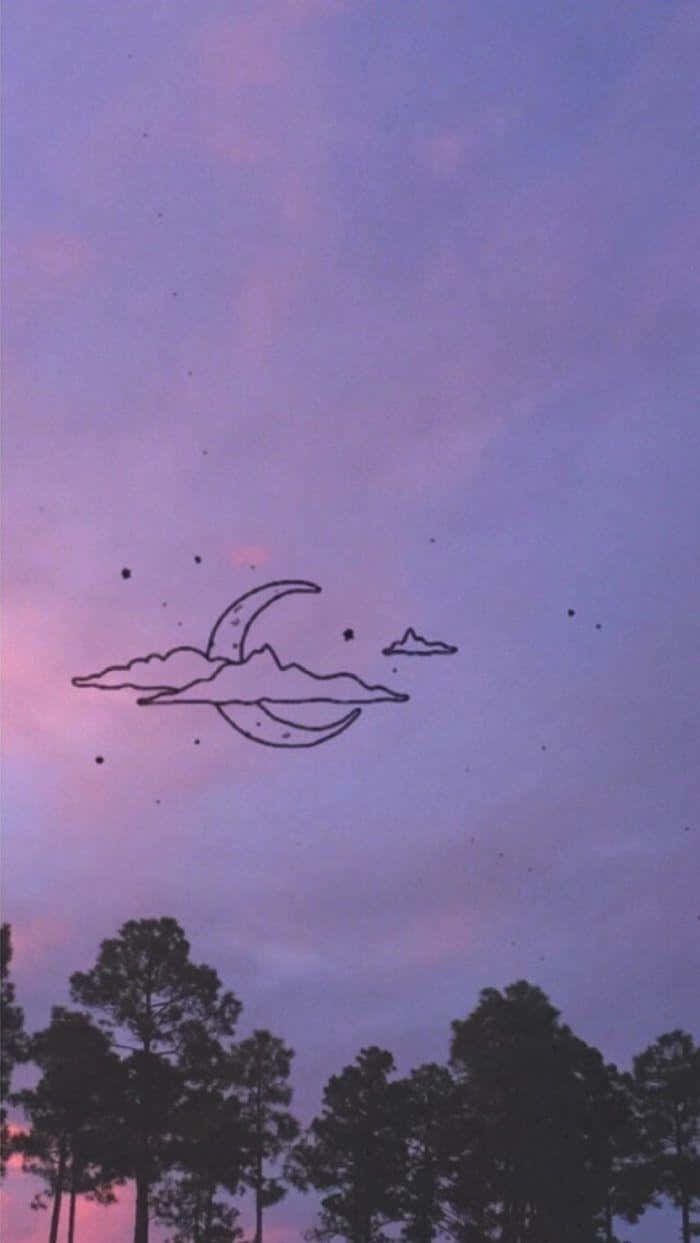 crescent moon, clouds, soft purple pink twilight sky, SD Phone Wallpaper