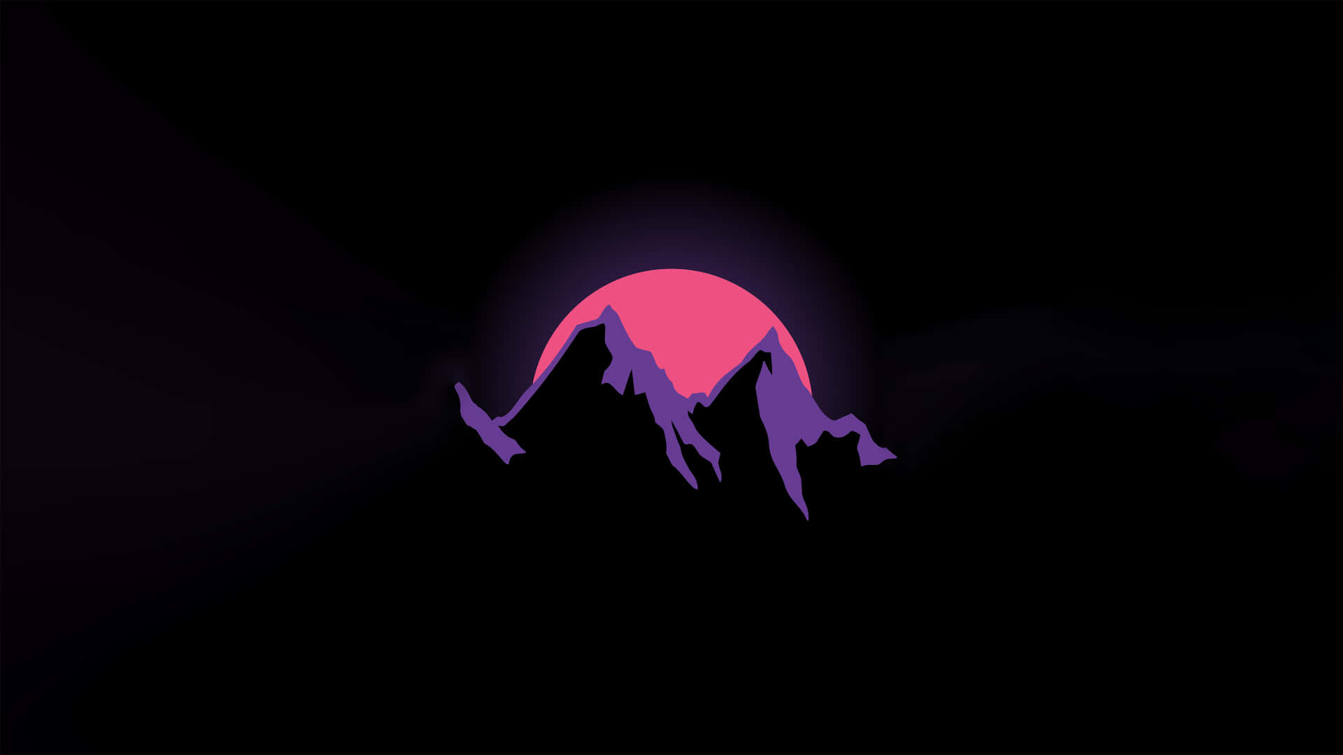 HD AMOLED, purple mountain silhouette, glowing pink sun, Full HD Desktop Wallpaper