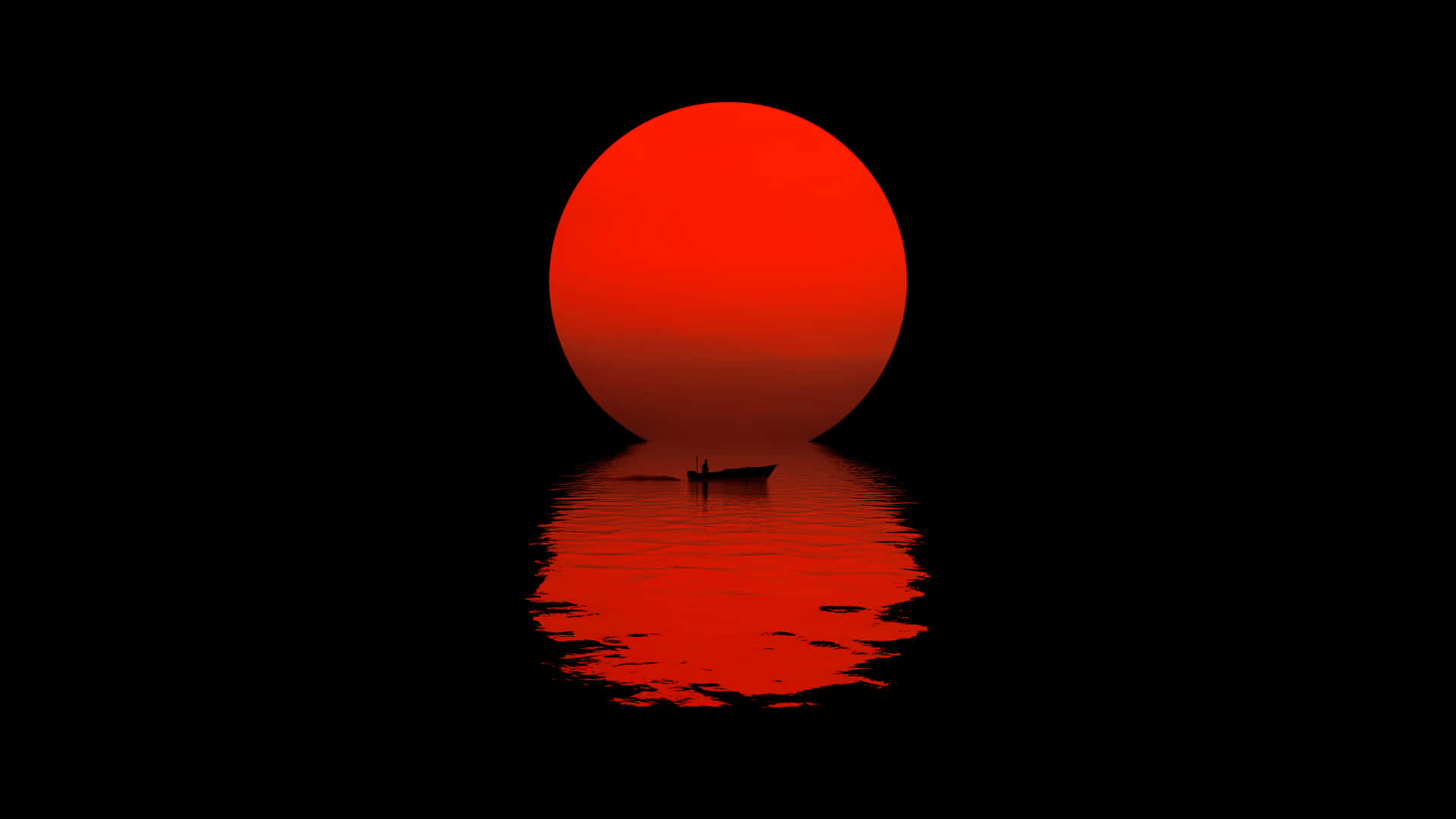 HD Amoled, glowing red sun, calm water, Full HD Desktop Wallpaper