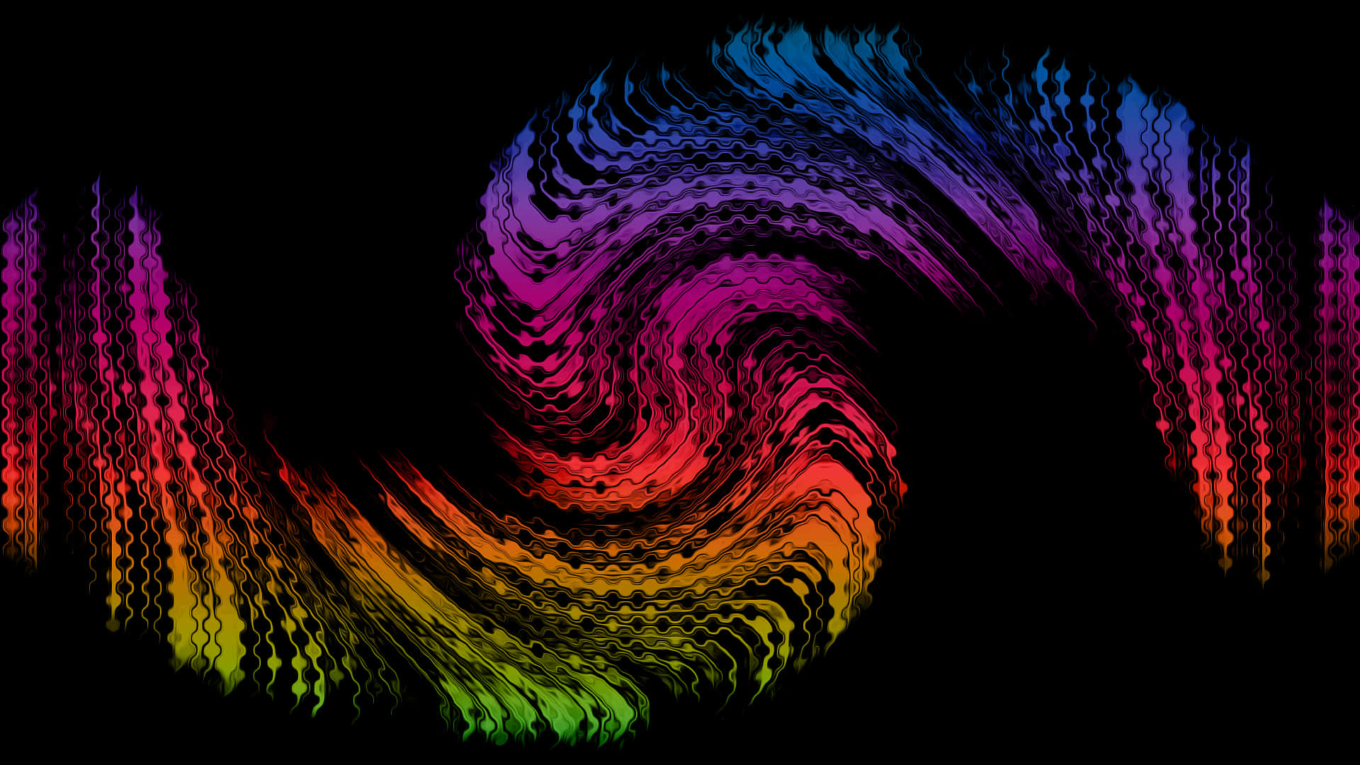 HD Amoled, rainbow-colored wave patterns, black background, Full HD Desktop Wallpaper