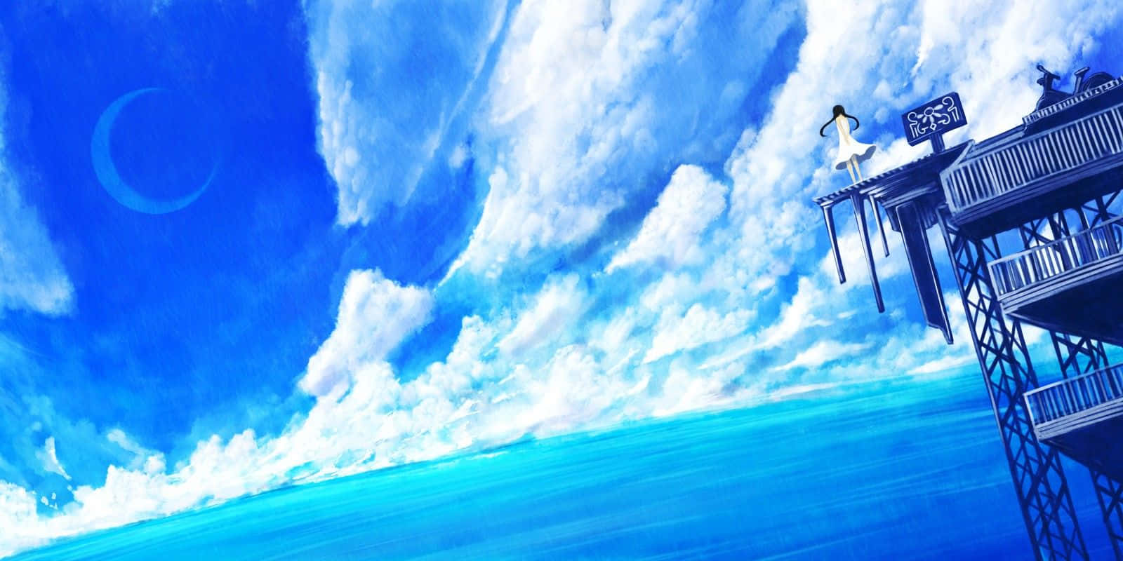 cool anime blue, white, metal platform, HD Desktop Wallpaper