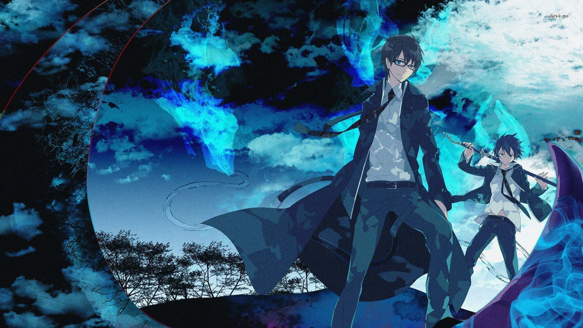 Cool Anime Characters, blue sky, swirling blue and black sky, Full HD Desktop Wallpaper