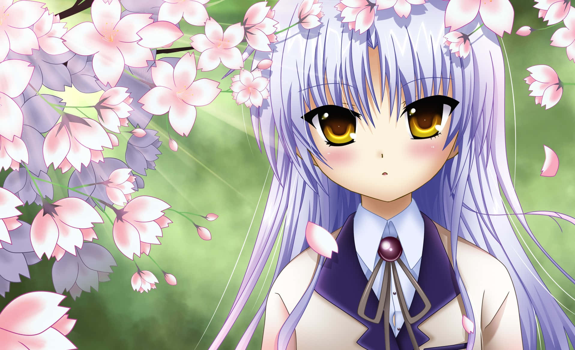 blushing anime girl, purple hair, lavender hair, HD Desktop Wallpaper
