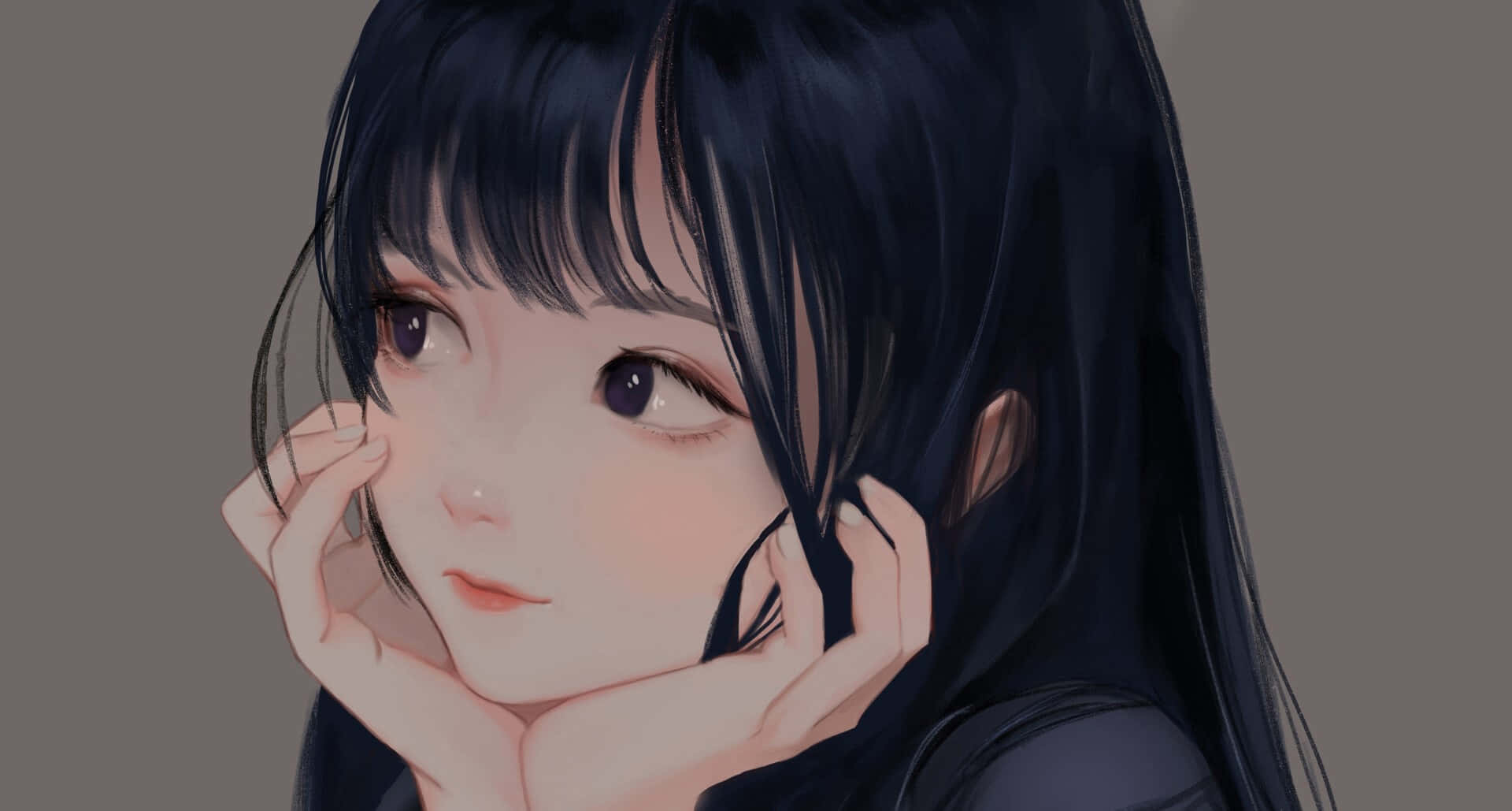 blushing anime art, anime girl, long black hair, Full HD Desktop Wallpaper