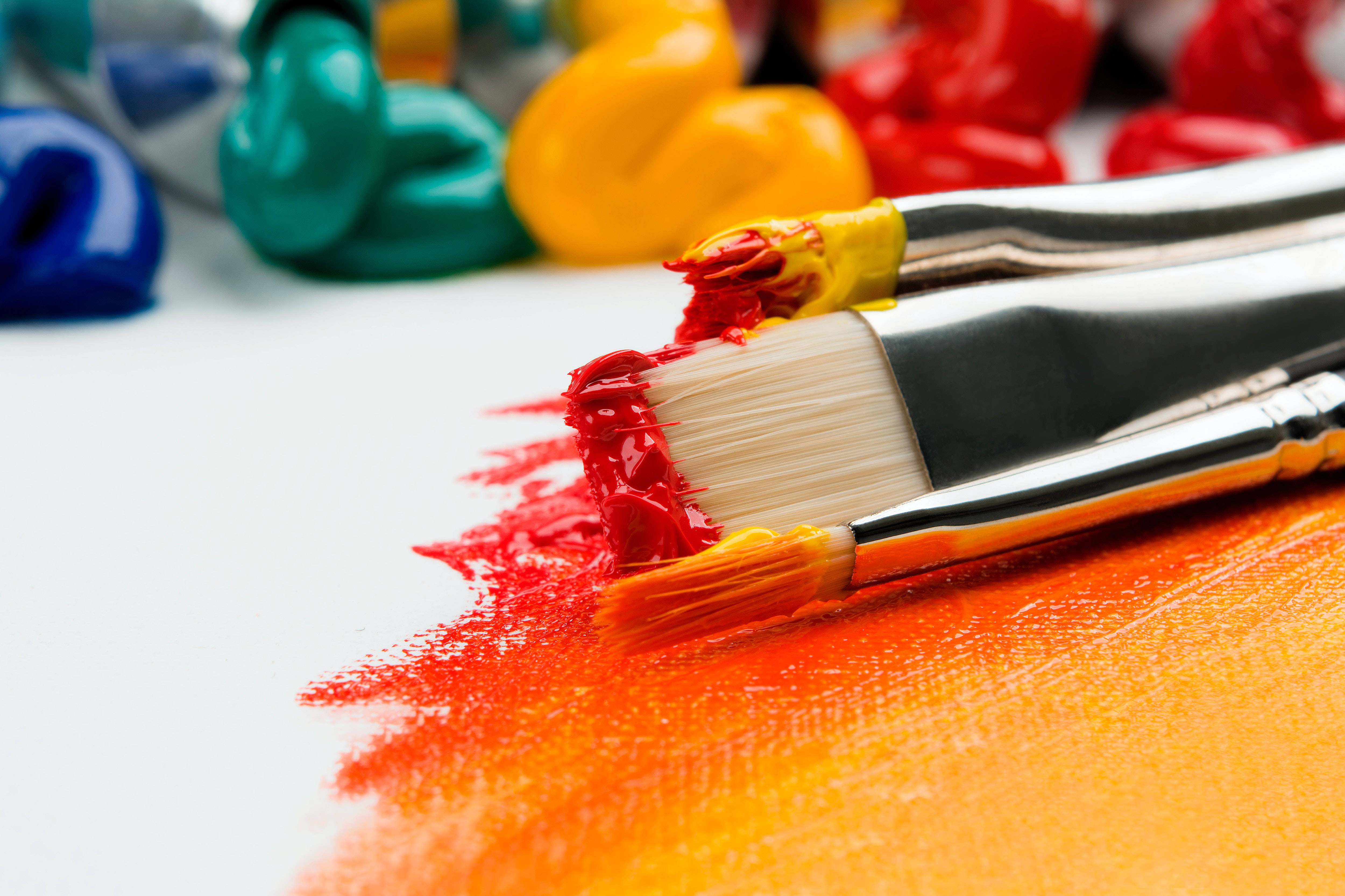 HD Art, red paint, yellow paint, 4K Desktop Wallpaper