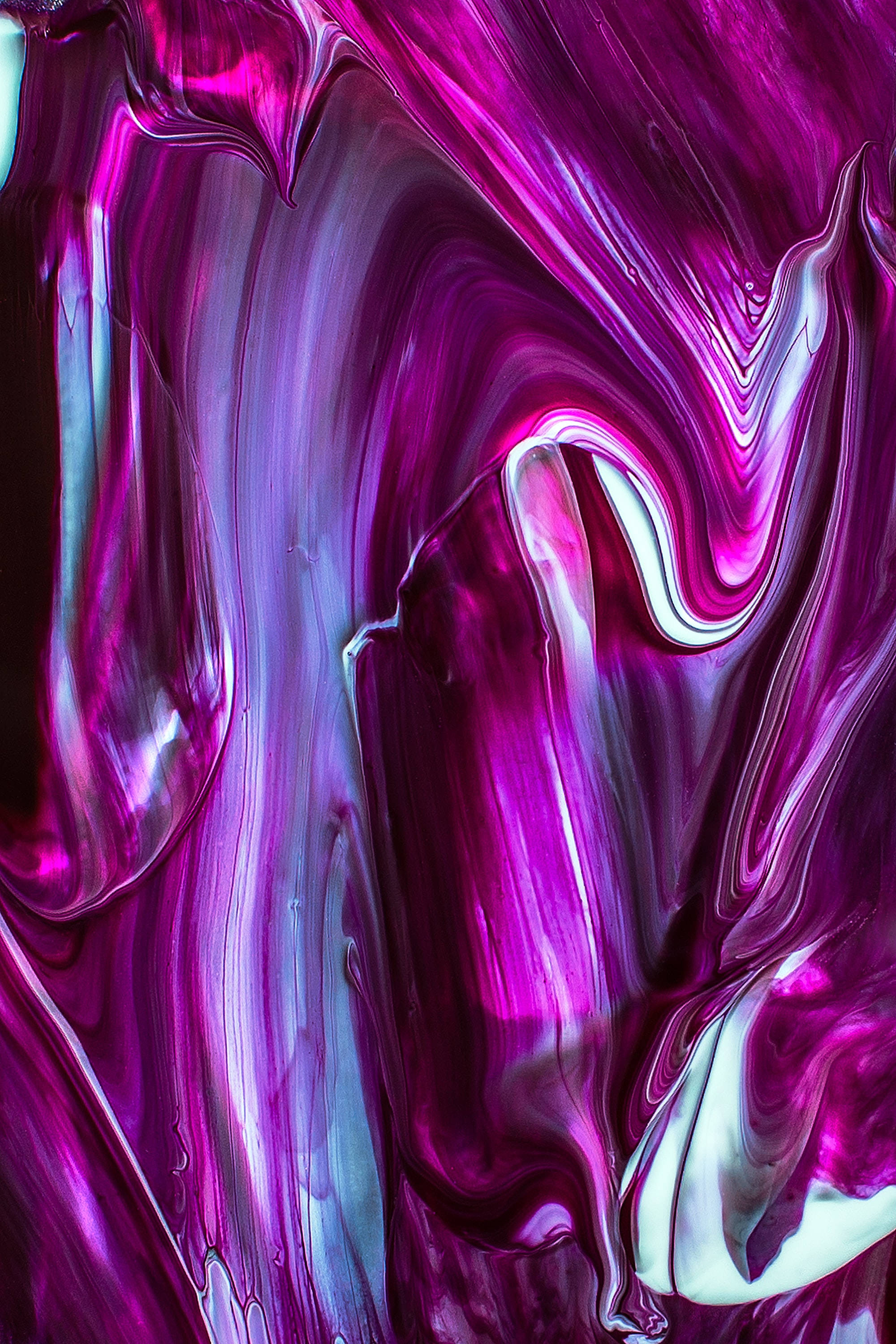 dripping metallic purple, vibrant swirling magenta, glossy fluid motion, 2K Phone Wallpaper