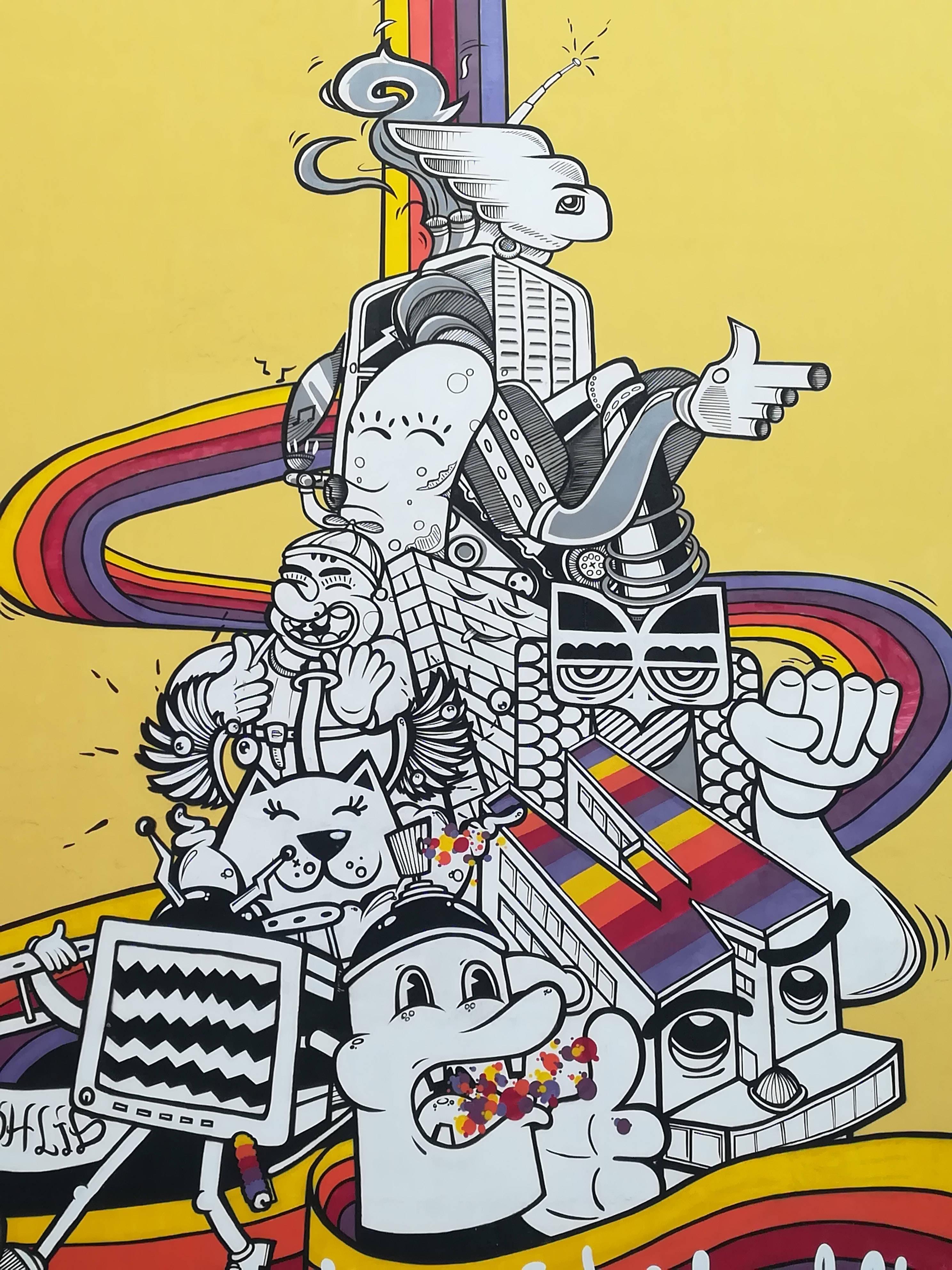 HD Art, cartoon doodles, robotic and animal characters, 4K Phone Wallpaper
