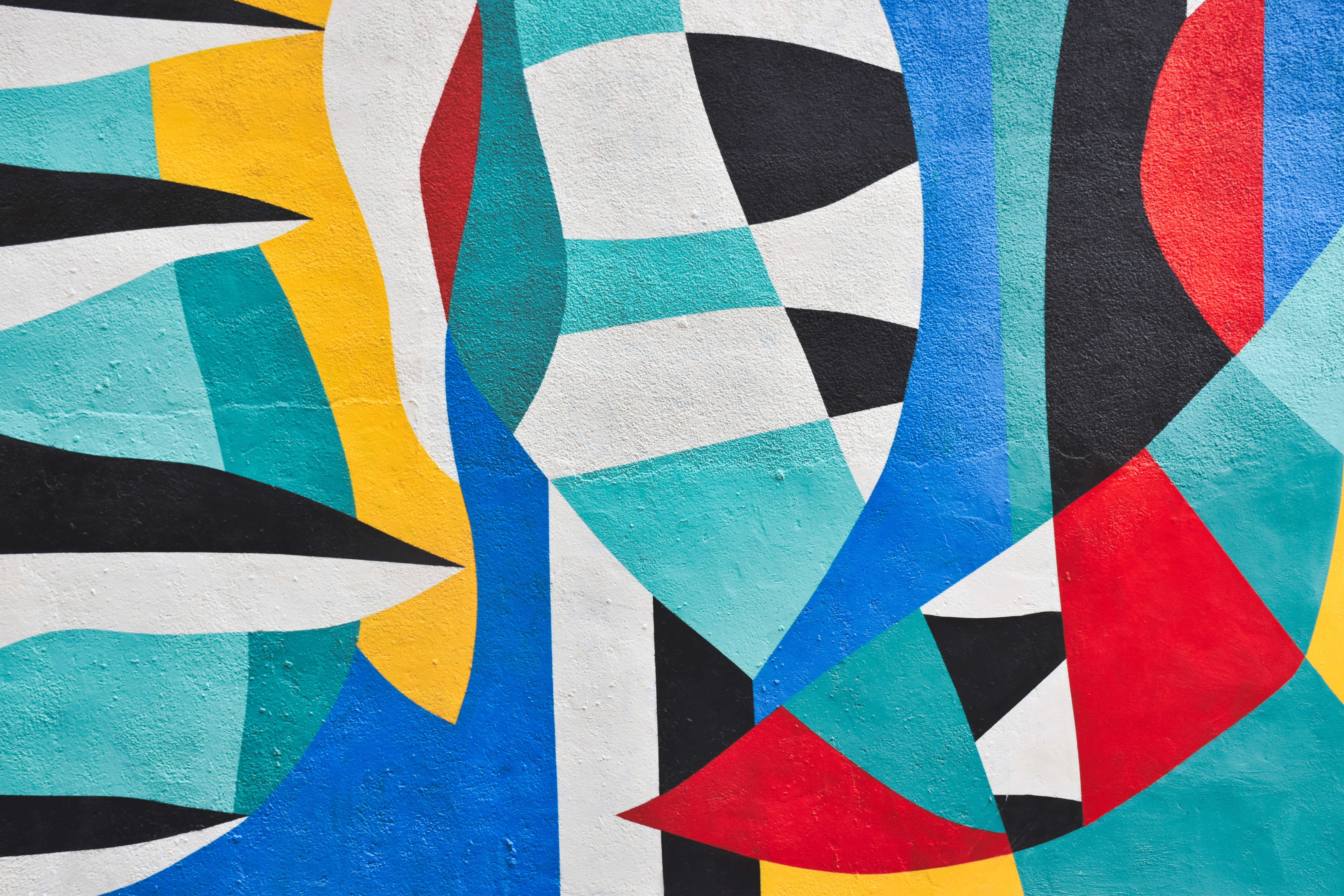 abstract mural, geometric shapes, teal, 5K Desktop Wallpaper