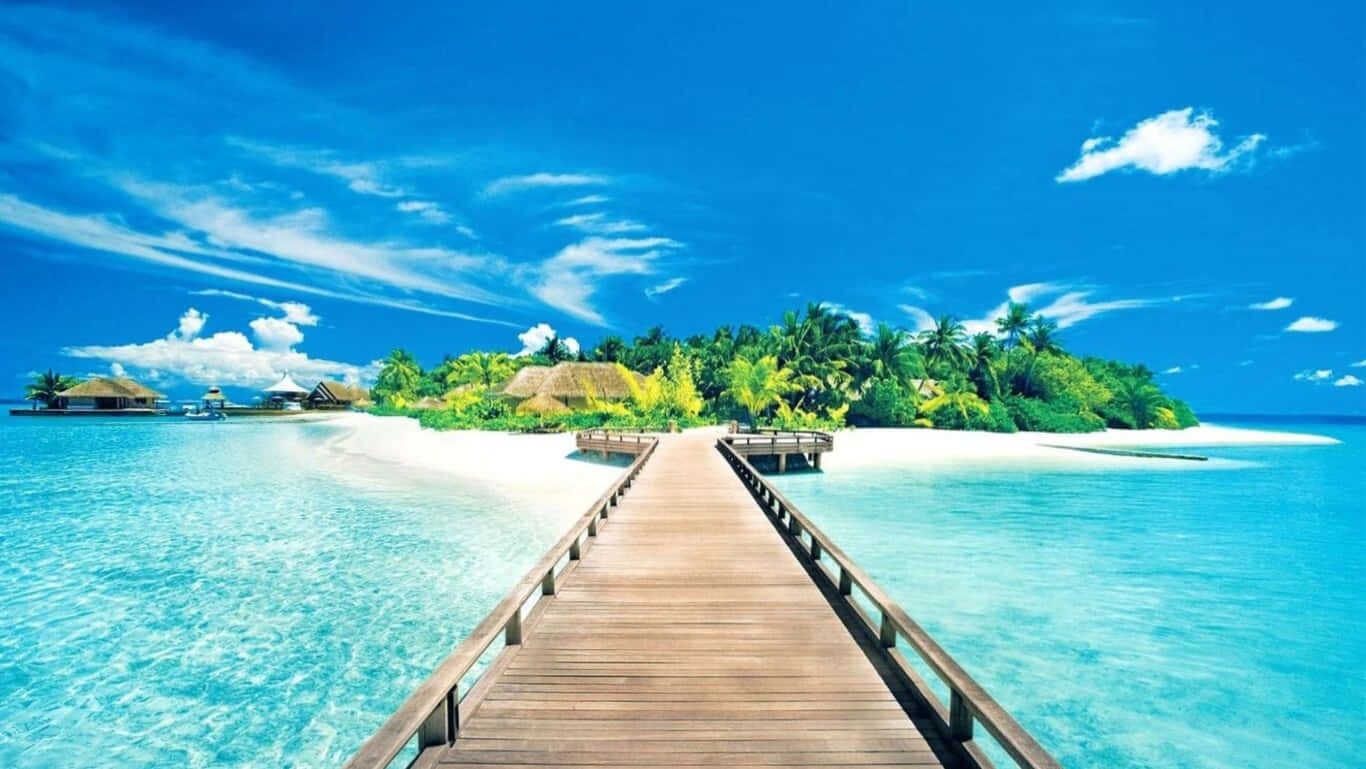 HD Beach, wooden pier, turquoise waters, HD Desktop Wallpaper