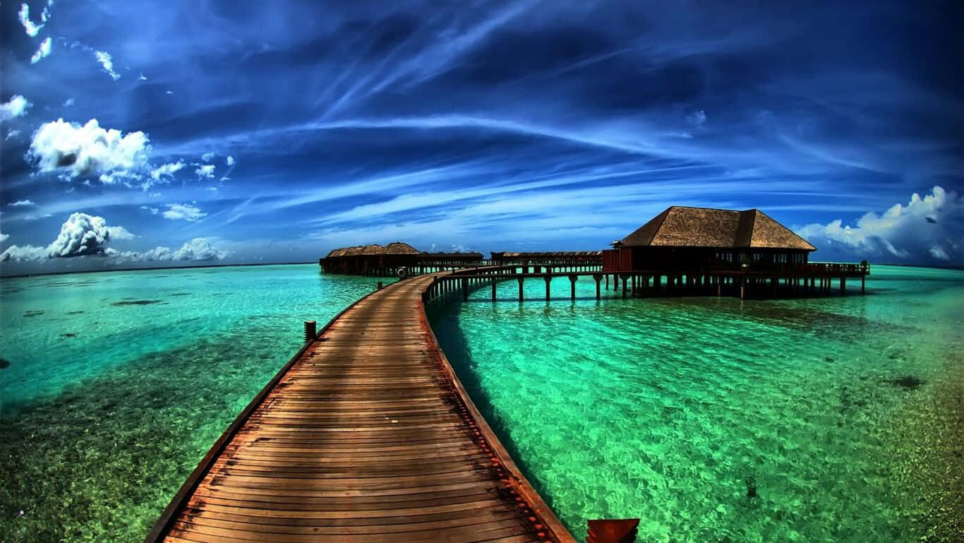 HD Beach, wooden pier, vibrant turquoise water, HD Desktop Wallpaper