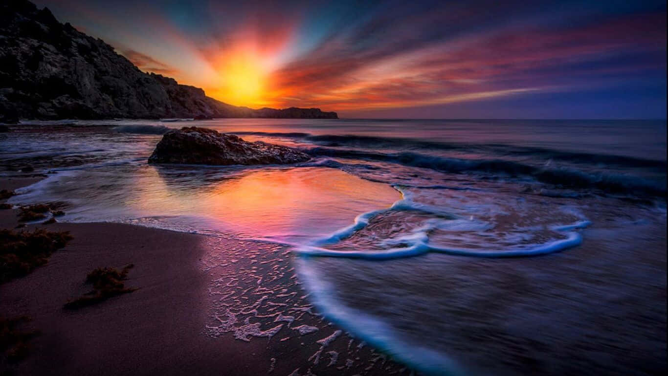sunset, ocean, cliffs, HD Desktop Wallpaper