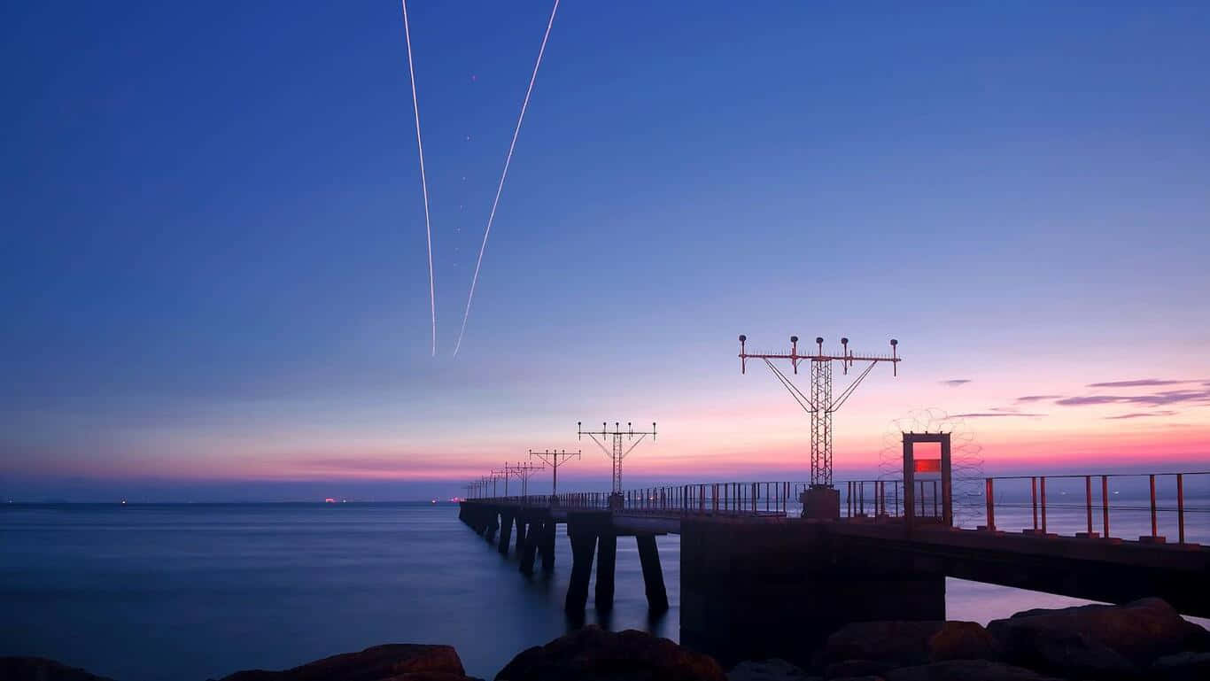 HD Beach, twilight, long pier, HD Desktop Wallpaper