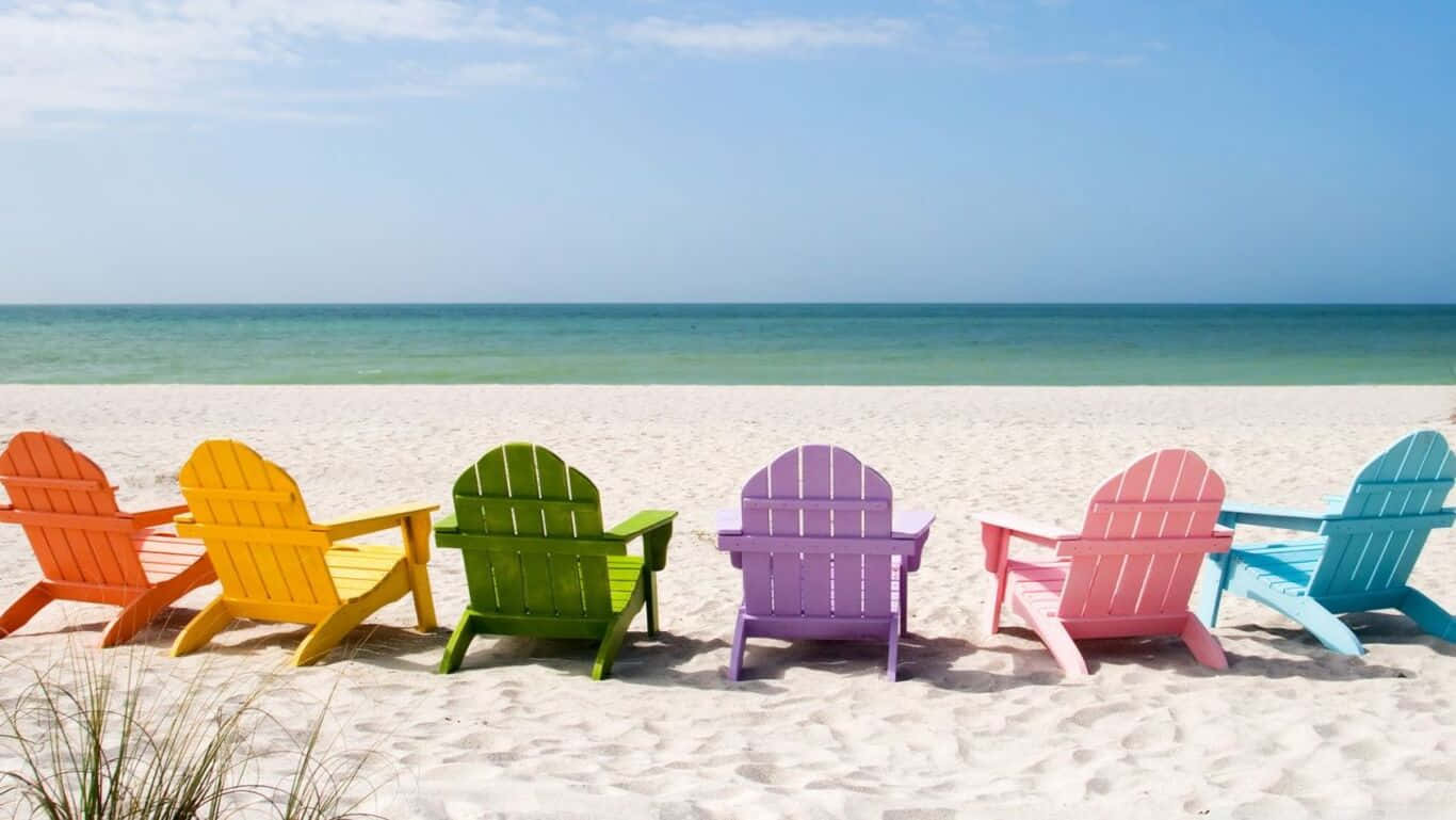 HD Beach, rainbow chairs, Adirondack chairs, HD Desktop Wallpaper