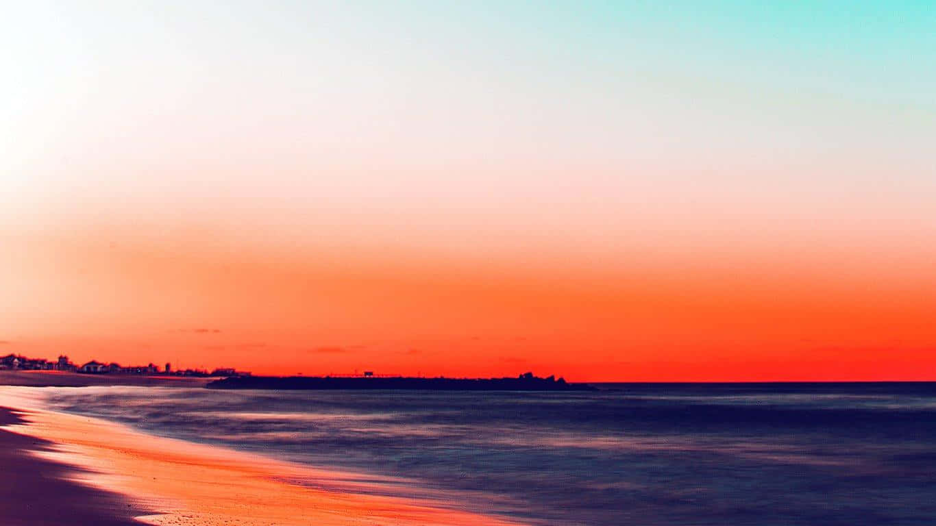 sunset, fiery orange sky, wet sand, HD Desktop Wallpaper