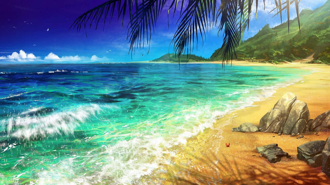 HD Beach, turquoise waves, golden sandy beach, HD Desktop Wallpaper