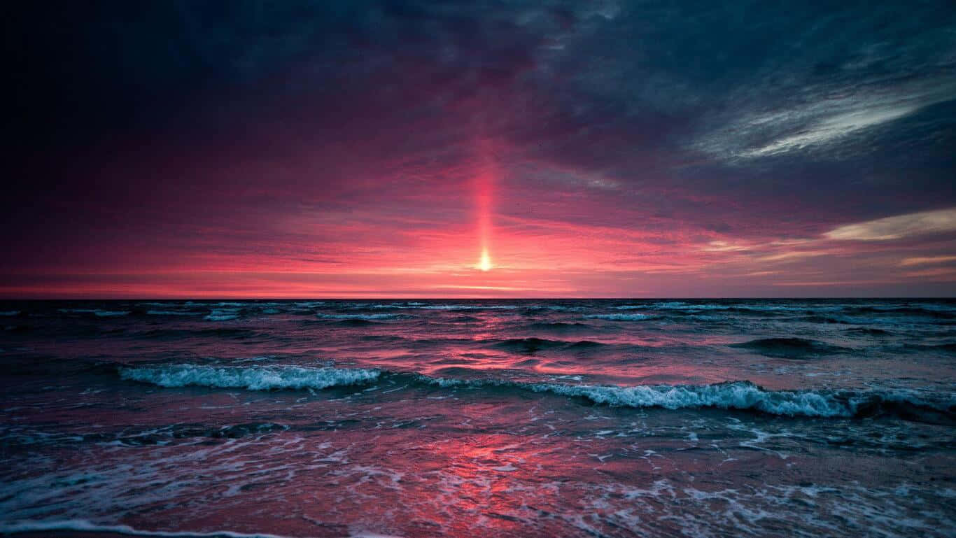 HD Beach, sunset horizon, fiery red clouds, HD Desktop Wallpaper