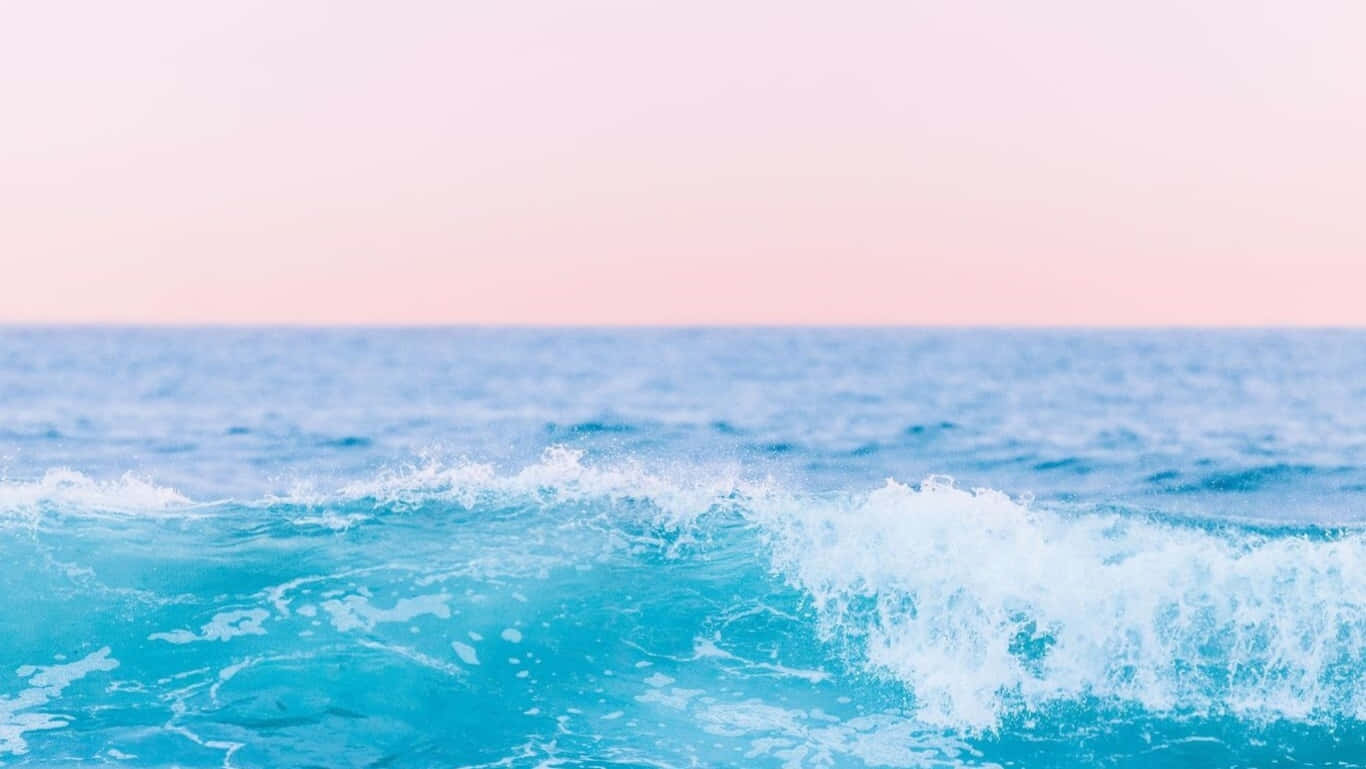 turquoise ocean, white foam, soft pink and blue sky, HD Desktop Wallpaper