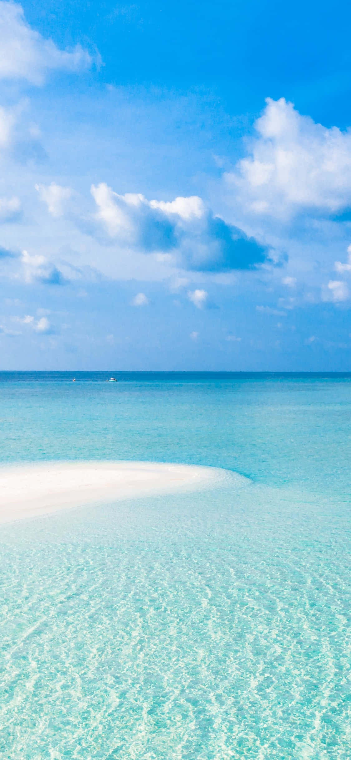 white sandy beach, crystal clear turquoise water, bright blue sky, Full HD Phone Wallpaper