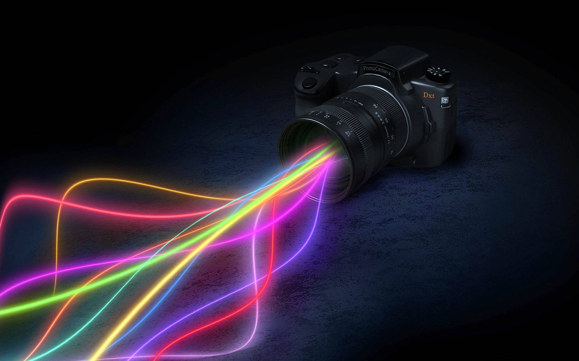 HD Camera, neon light trails, rainbow hues, Full HD Desktop Wallpaper