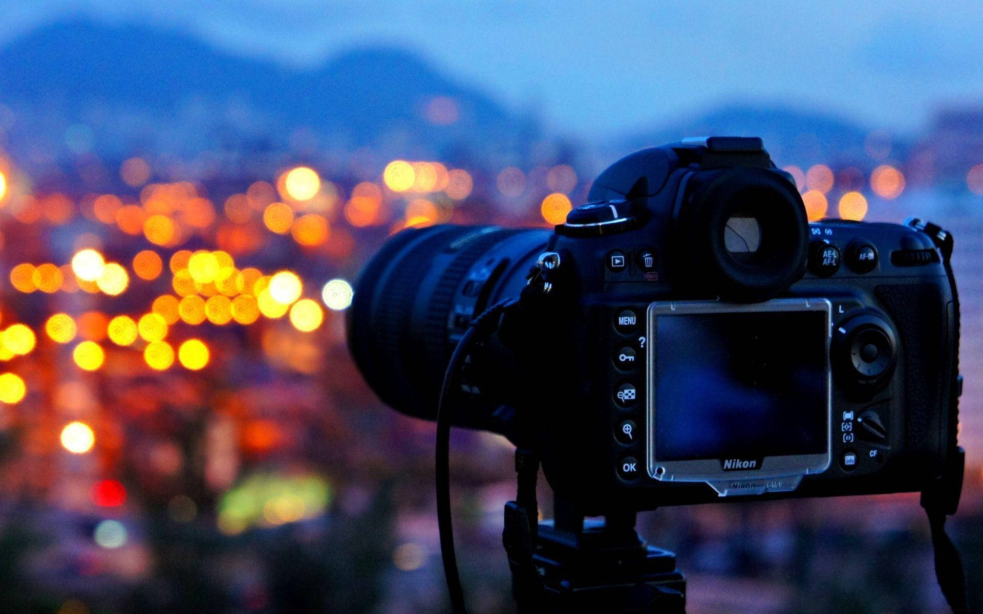 DSLR camera, tripod, cityscape, Full HD Desktop Wallpaper