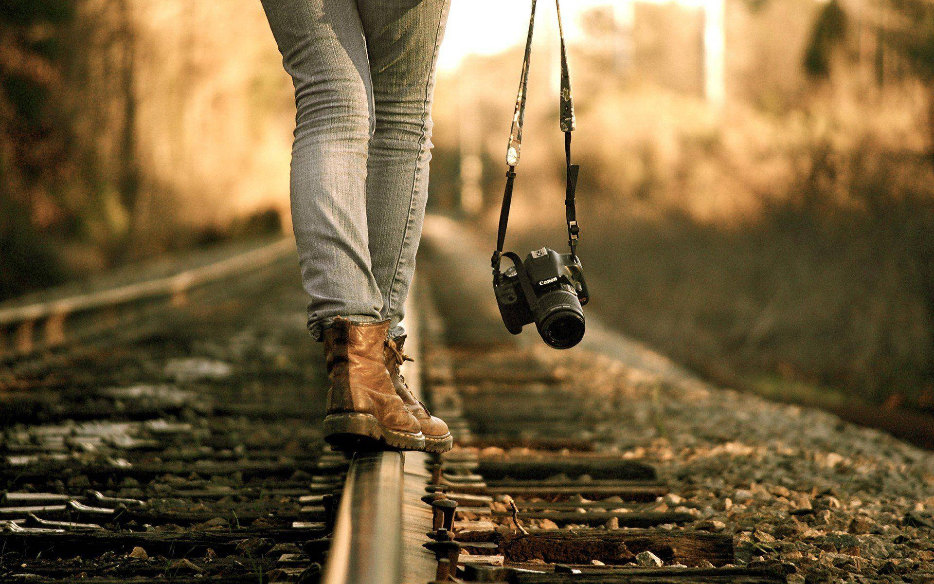 HD Camera, railroad track, jeans, Full HD Desktop Wallpaper
