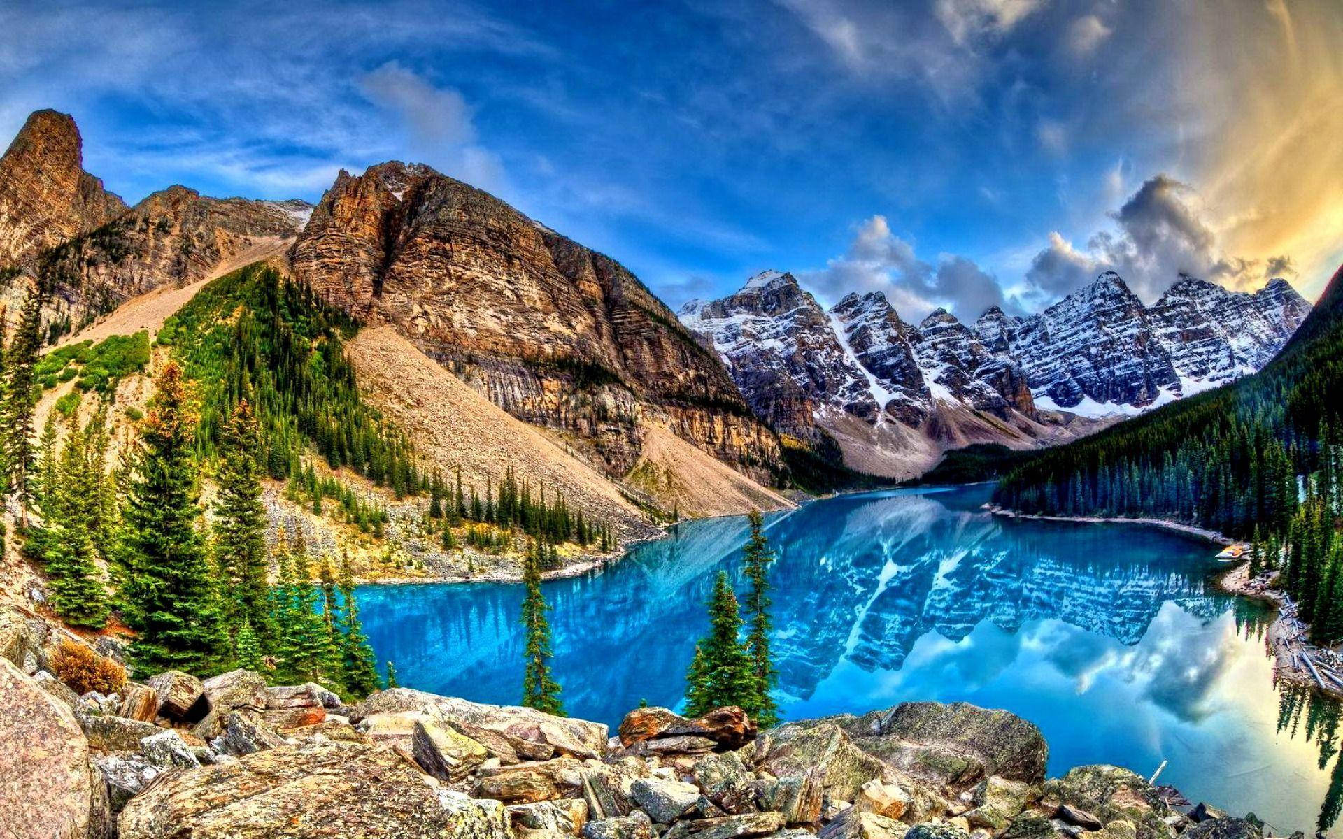 blue lake, mountains, alpine lake, Full HD Desktop Wallpaper
