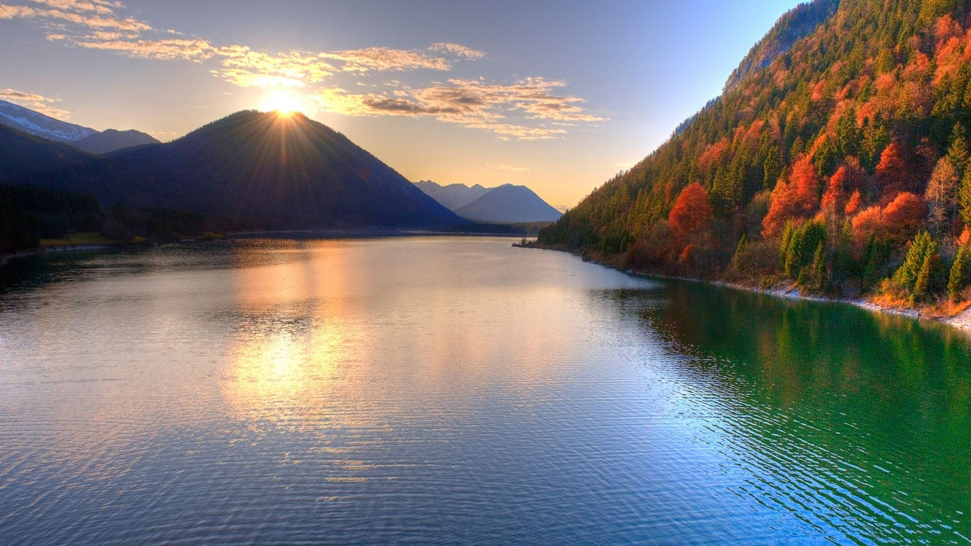 mountain, lake, sunset, Full HD Desktop Wallpaper