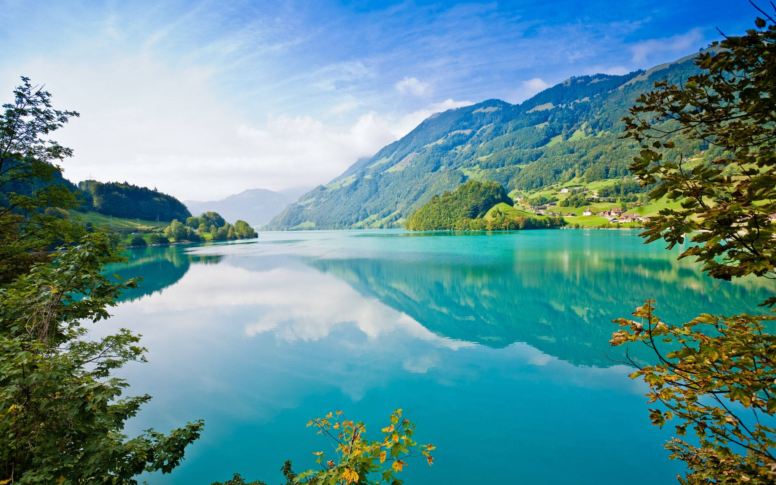 Blue Lake HD Computer, turquoise lake, snow-capped mountains, 2K Desktop Wallpaper