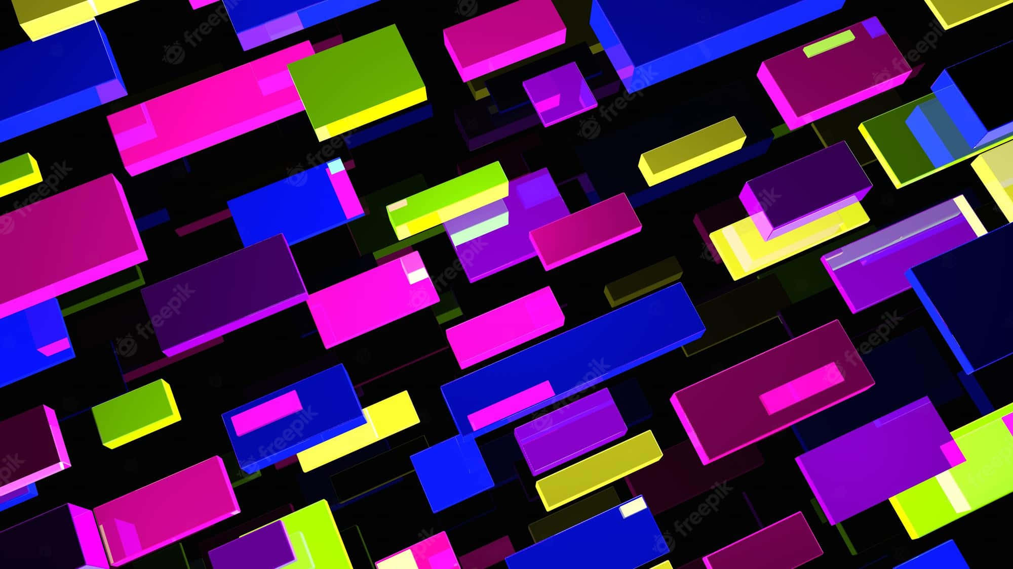 90s computer, neon rectangles, dark void, Full HD Desktop Wallpaper
