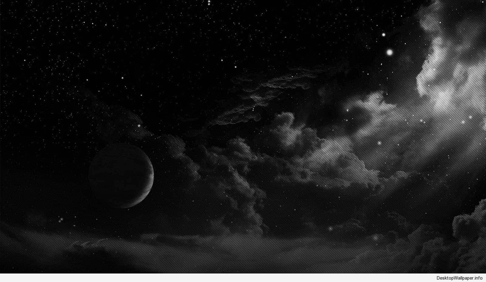 monochrome cosmic scene, planet, stars, HD Desktop Wallpaper