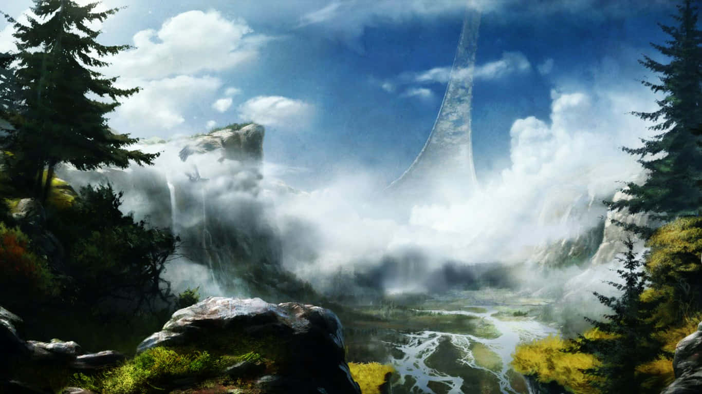 1366x768, HD Desktop, misty forest valley, HD Desktop Wallpaper