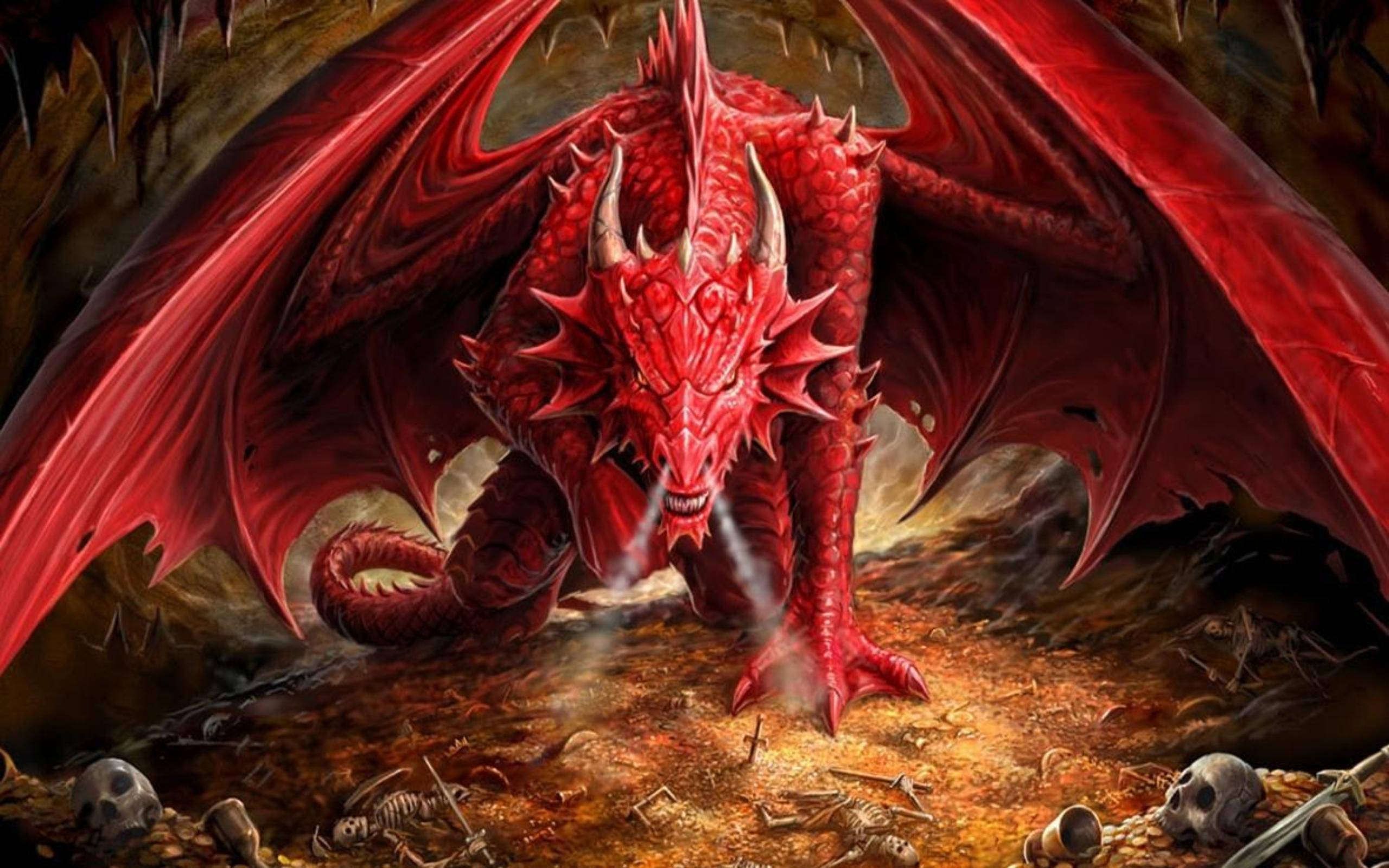 HD Dragon, pale red, spiked scales, 2K Desktop Wallpaper