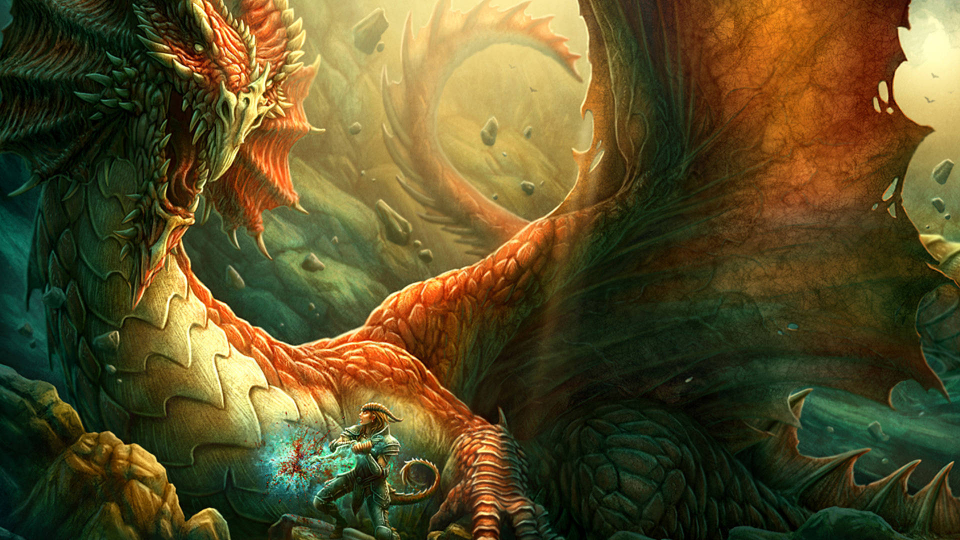 HD Dragon, colossal dragon, cavernous, glowing lair, Full HD Desktop Wallpaper