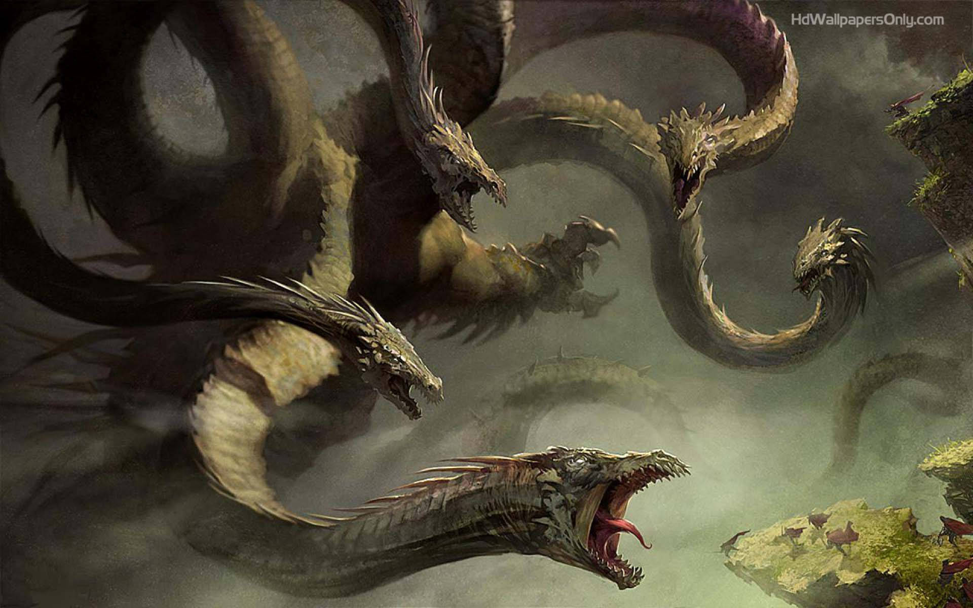 HD Dragon, multi-headed, spiked scales, Full HD Desktop Wallpaper