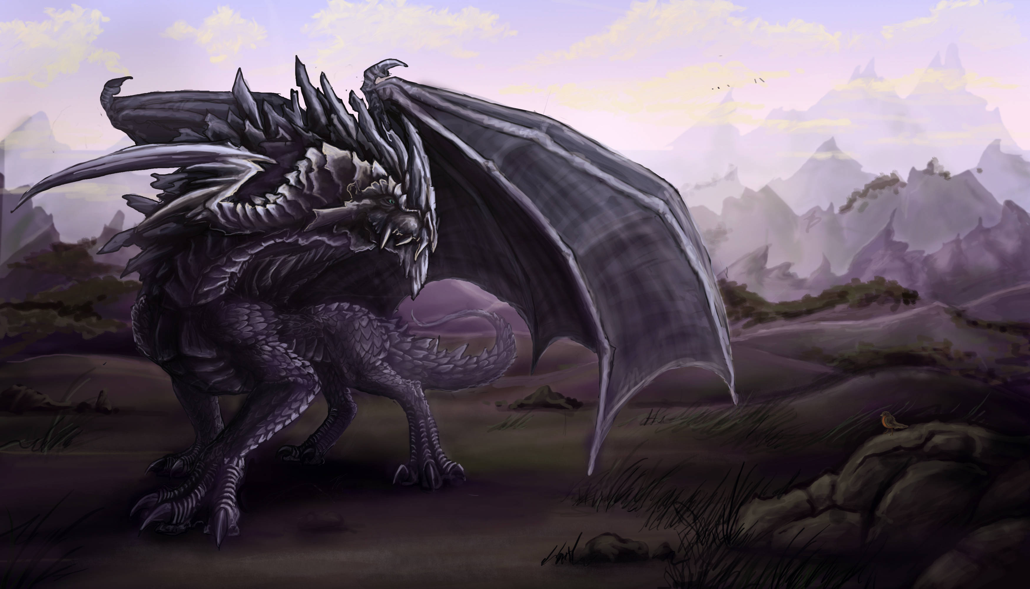 HD Dragon, dark gray, spiked wings, 2K Desktop Wallpaper