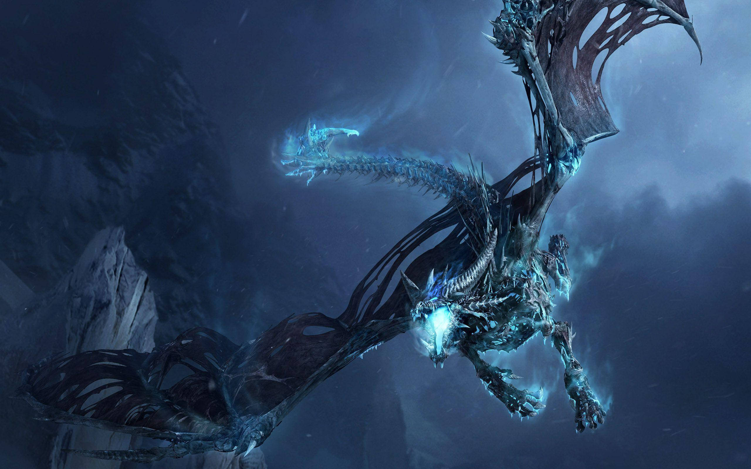 HD Dragon, blue glow, ice dragon, 2K Desktop Wallpaper