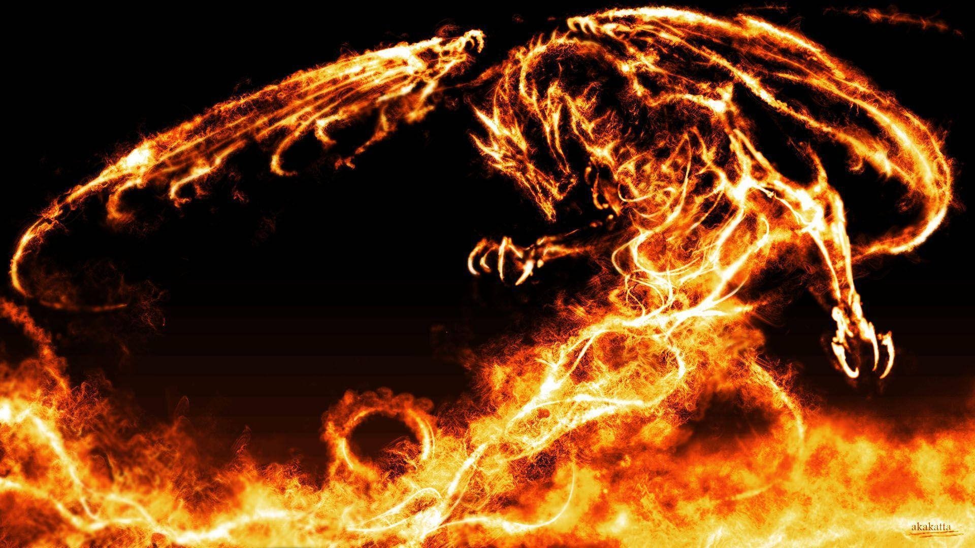 HD Dragon, flame, glowing orange, Full HD Desktop Wallpaper