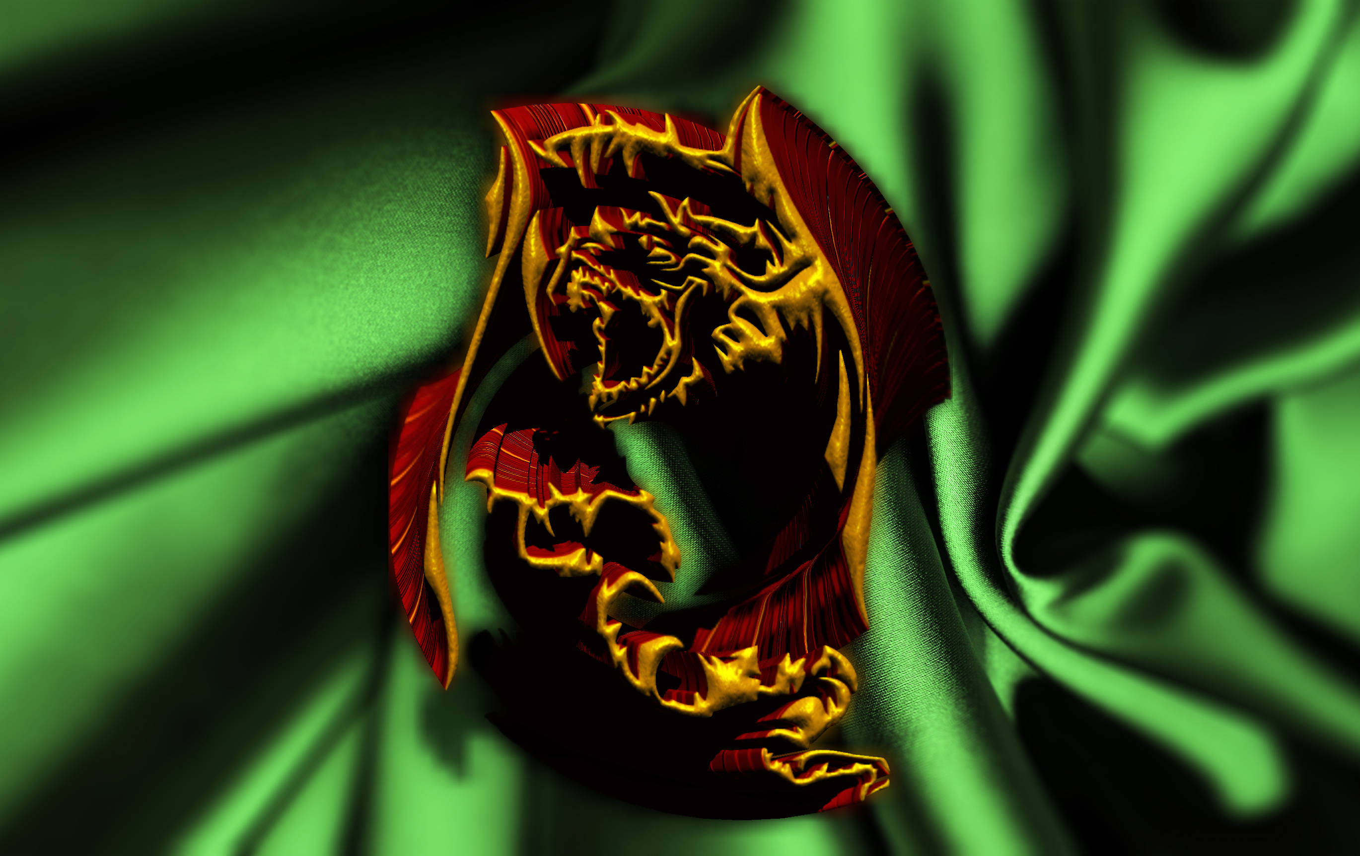 HD Dragon, 3D Red Emblem, golden dragon, 2K Desktop Wallpaper
