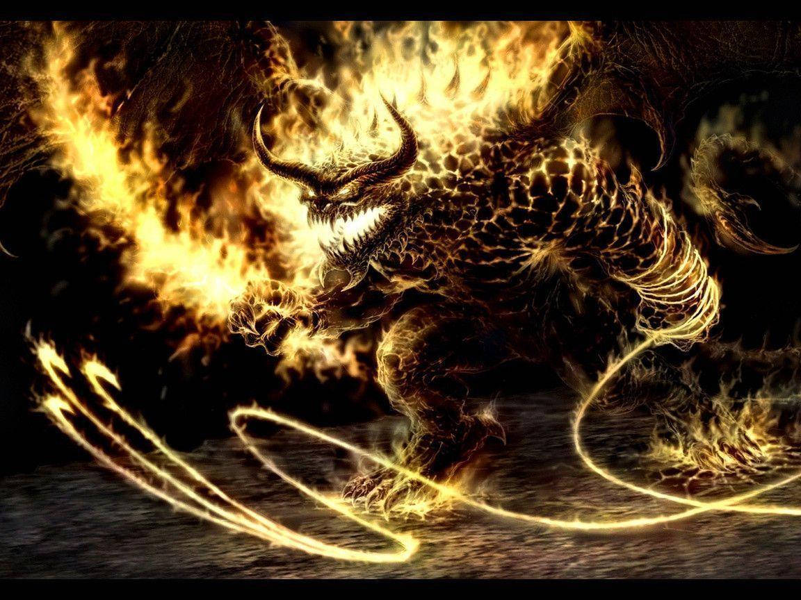 HD Dragon, flaming rope, fiery demonic beast, SD Desktop Wallpaper