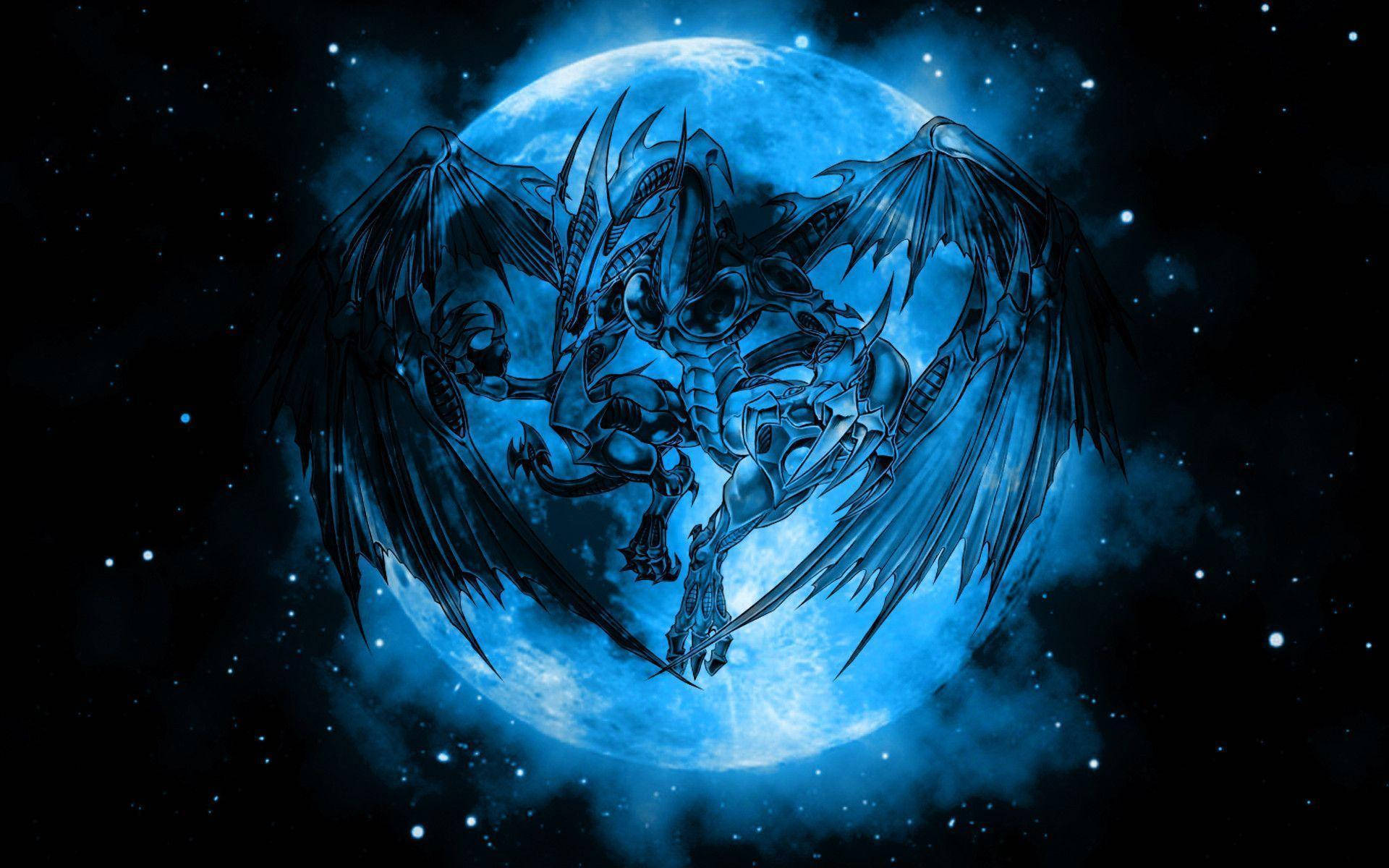 HD Dragon, blue moon, skeletal dragon, Full HD Desktop Wallpaper