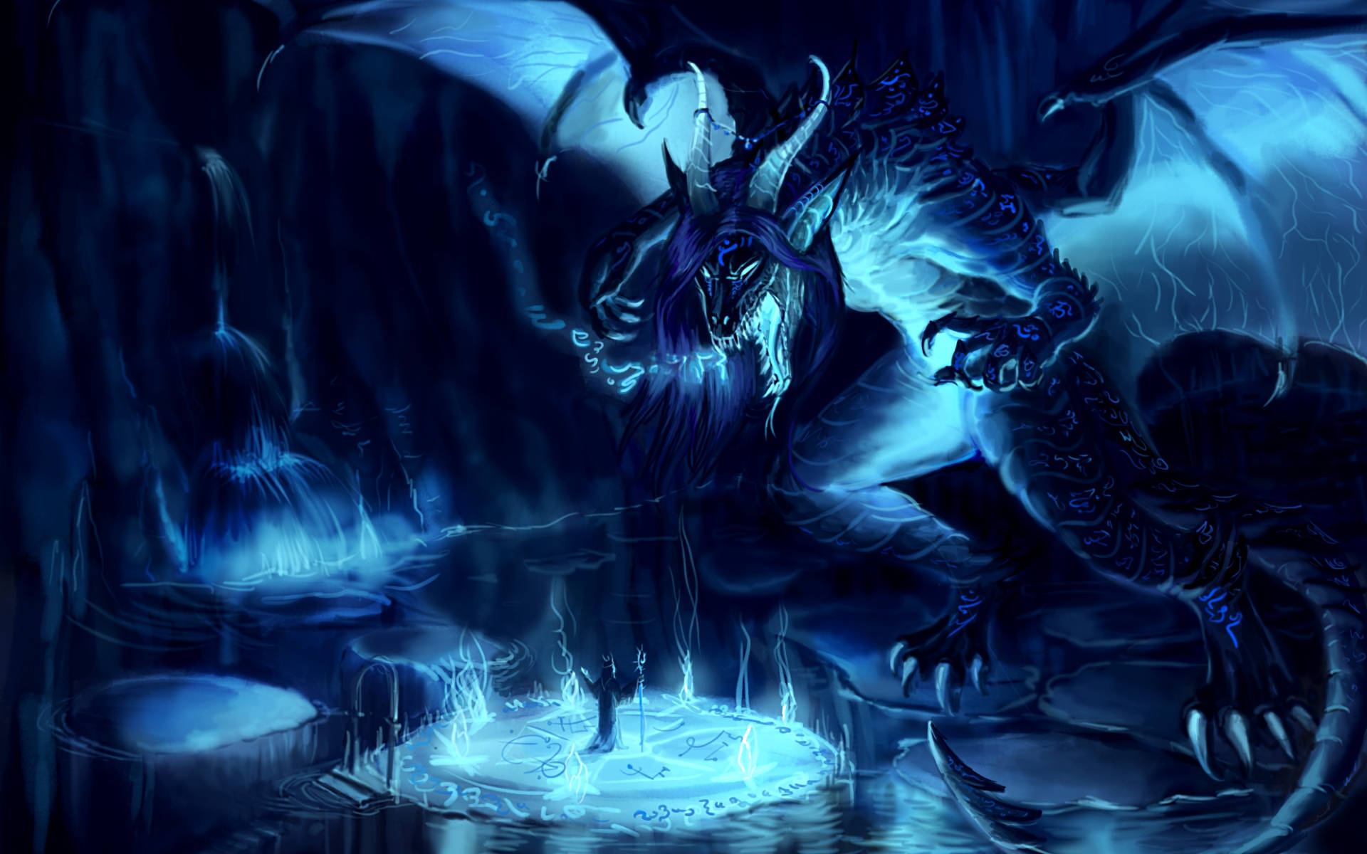 HD Dragon, blue dragon, glowing eyes, Full HD Desktop Wallpaper