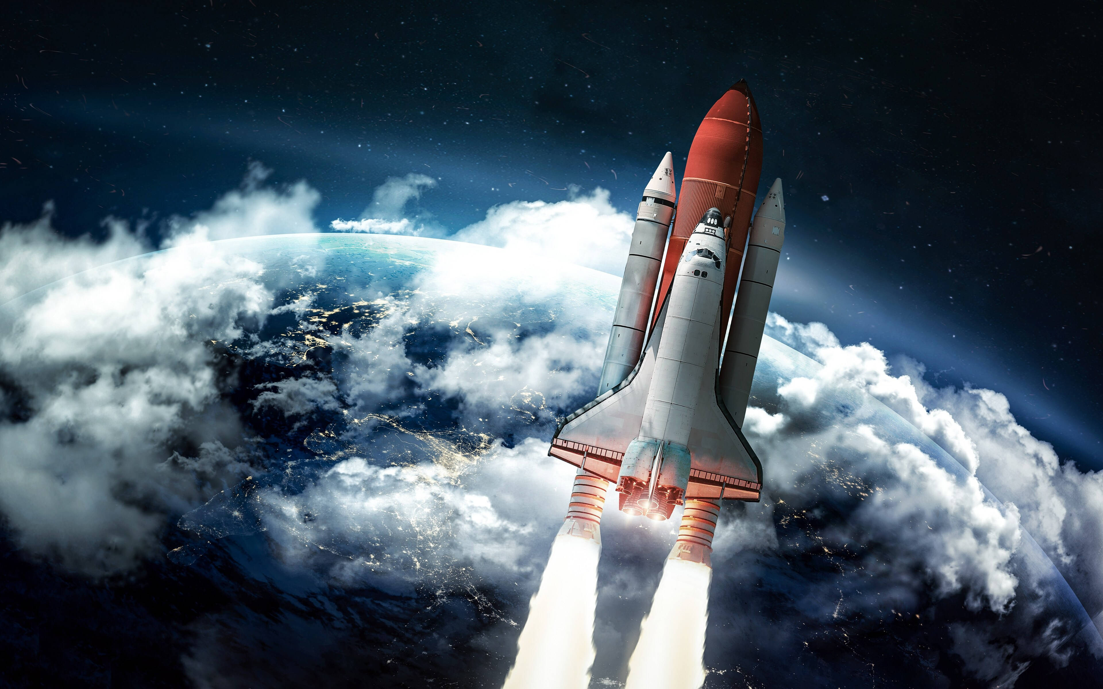 HD Engineering, space shuttle, Earth's glowing curvature, 4K Desktop Wallpaper