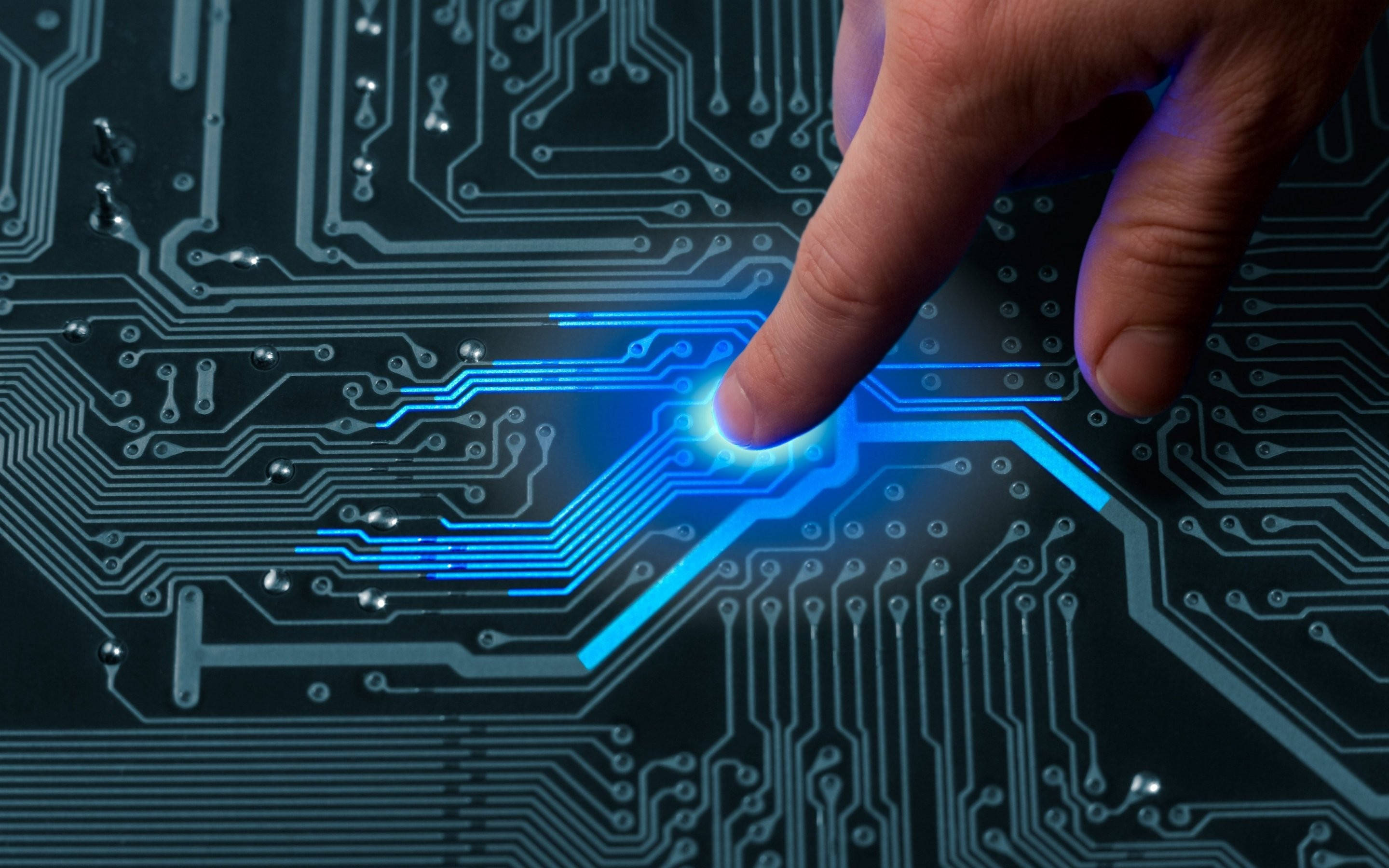 HD Engineering, glowing blue circuit board, digital light effect, 2K Desktop Wallpaper
