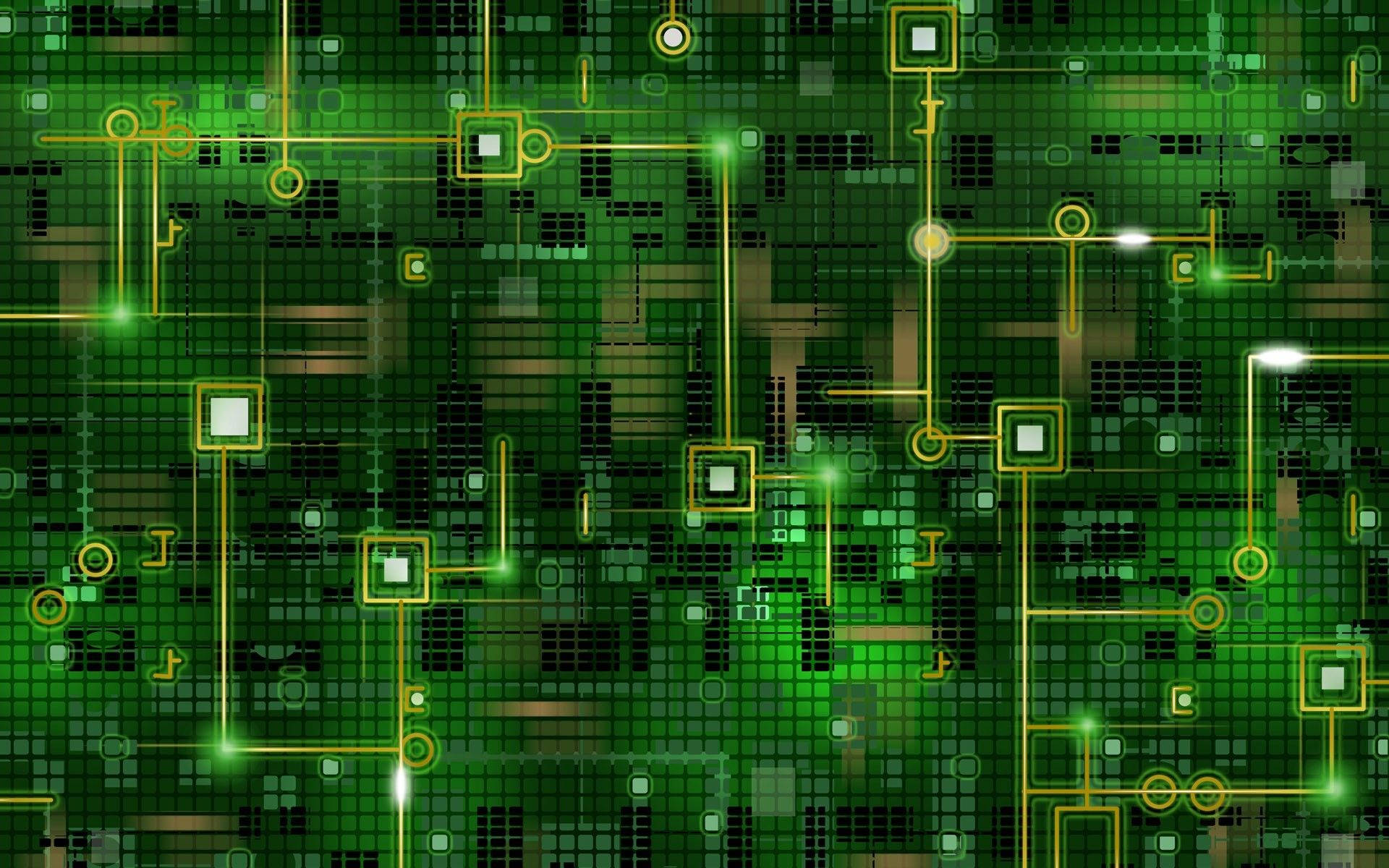 HD Engineering, green circuit board, yellow pathways, Full HD Desktop Wallpaper