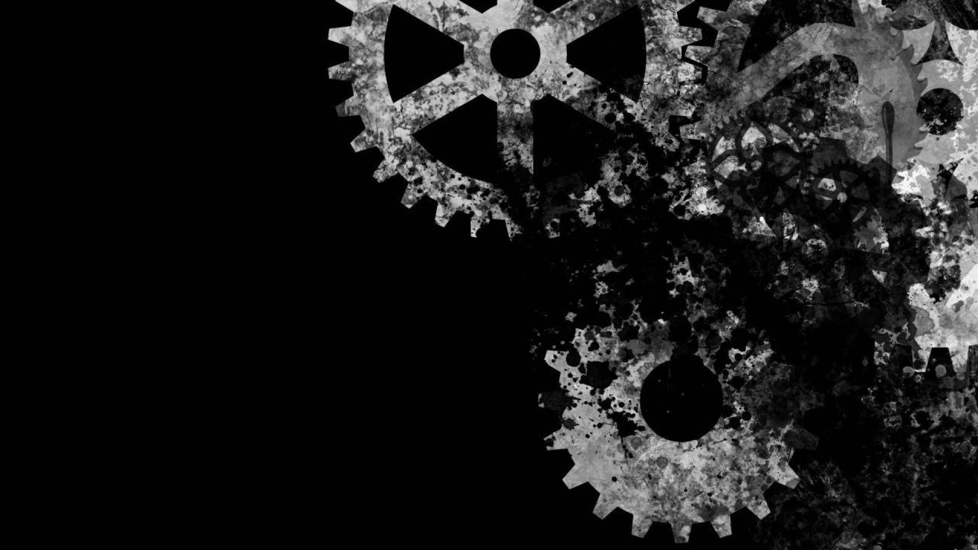 HD Engineering, black background, metallic gears, Full HD Desktop Wallpaper