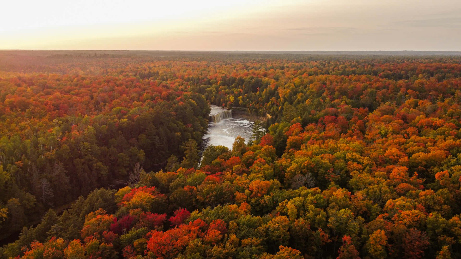 autumn, waterfall, aerial view, Full HD Desktop Wallpaper
