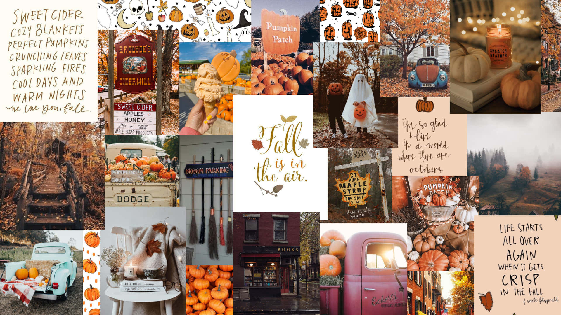 fall aesthetic desktop, autumn collage, pumpkins, Full HD Desktop Wallpaper